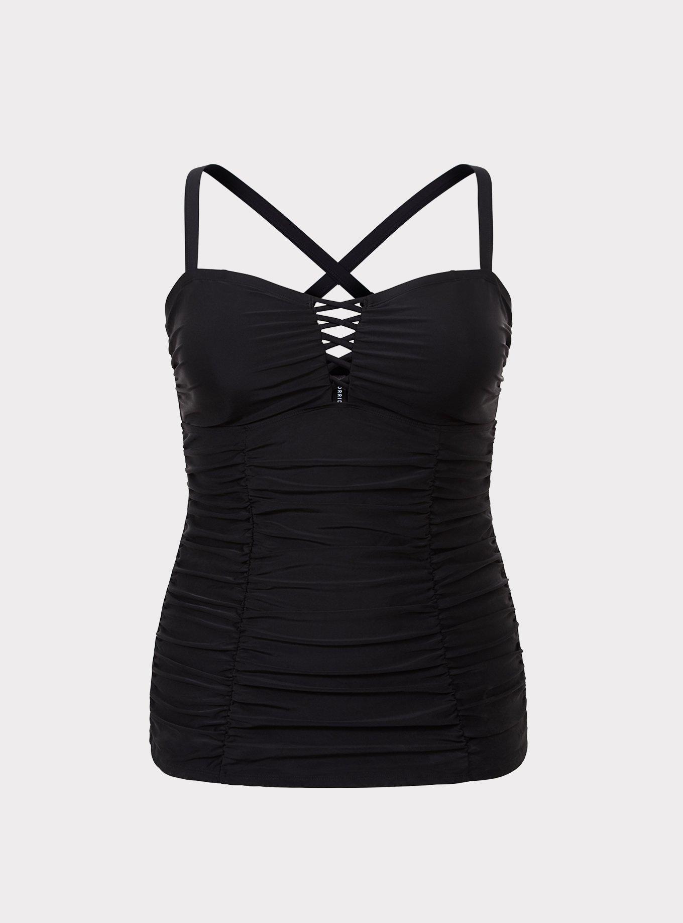 Plus Size Wireless Lattice Front Fitted Tankini, , hi-res