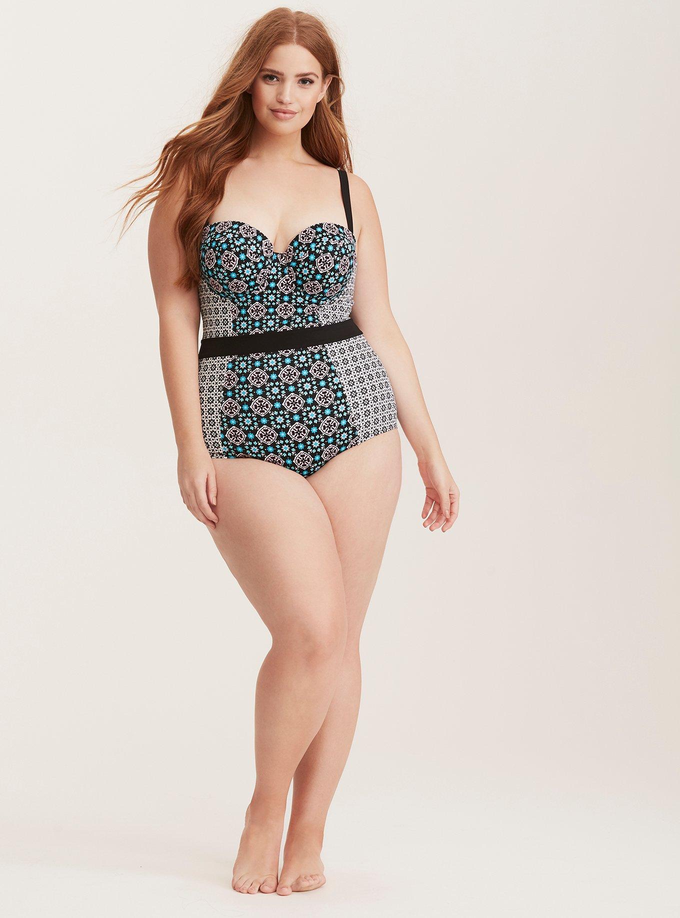 Plus Size - Black Lace Push-Up Strapless One-Piece Swimsuit - Torrid