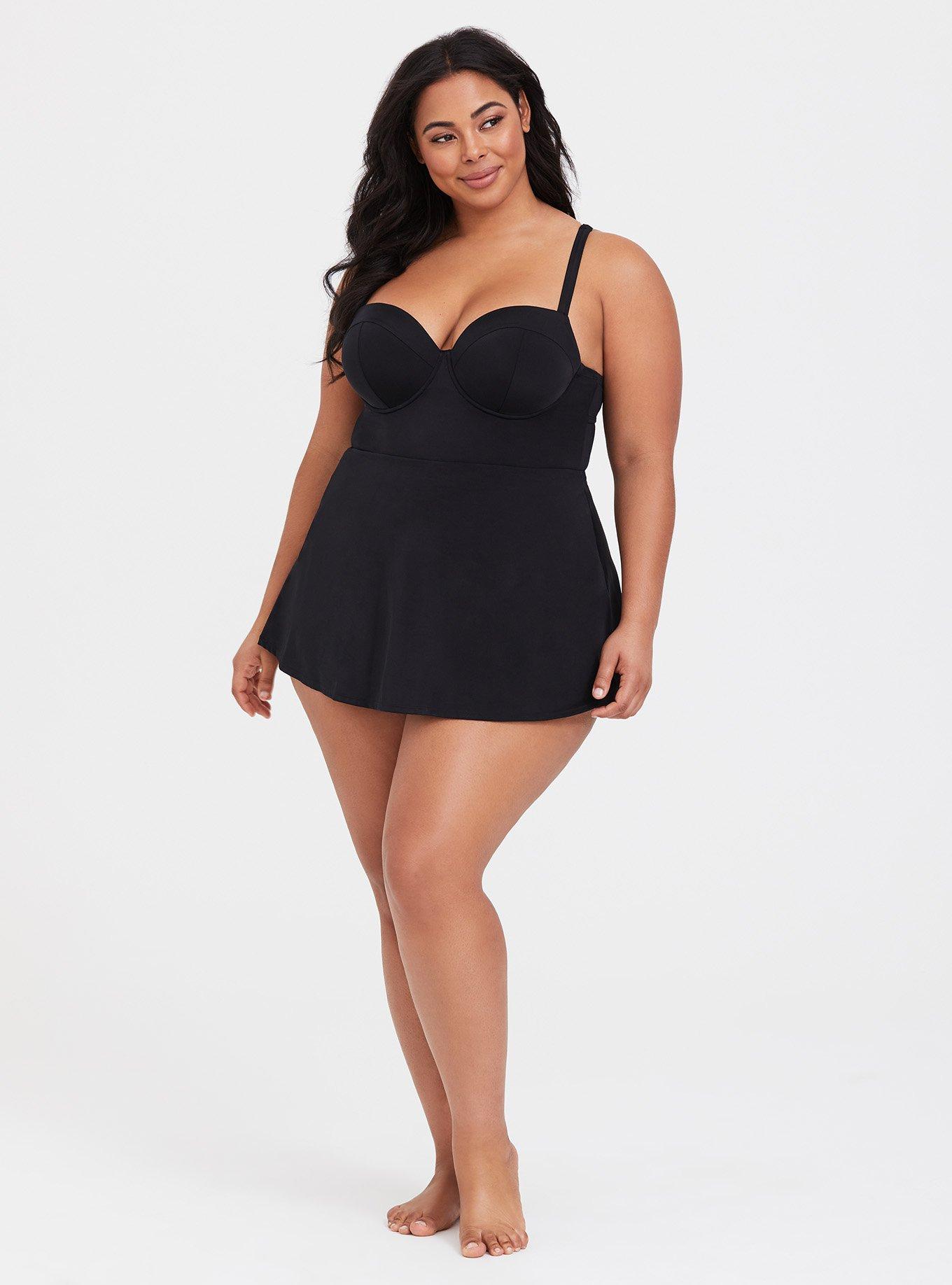 Plus Size Underwire Short Swim Dress With Brief, , alternate