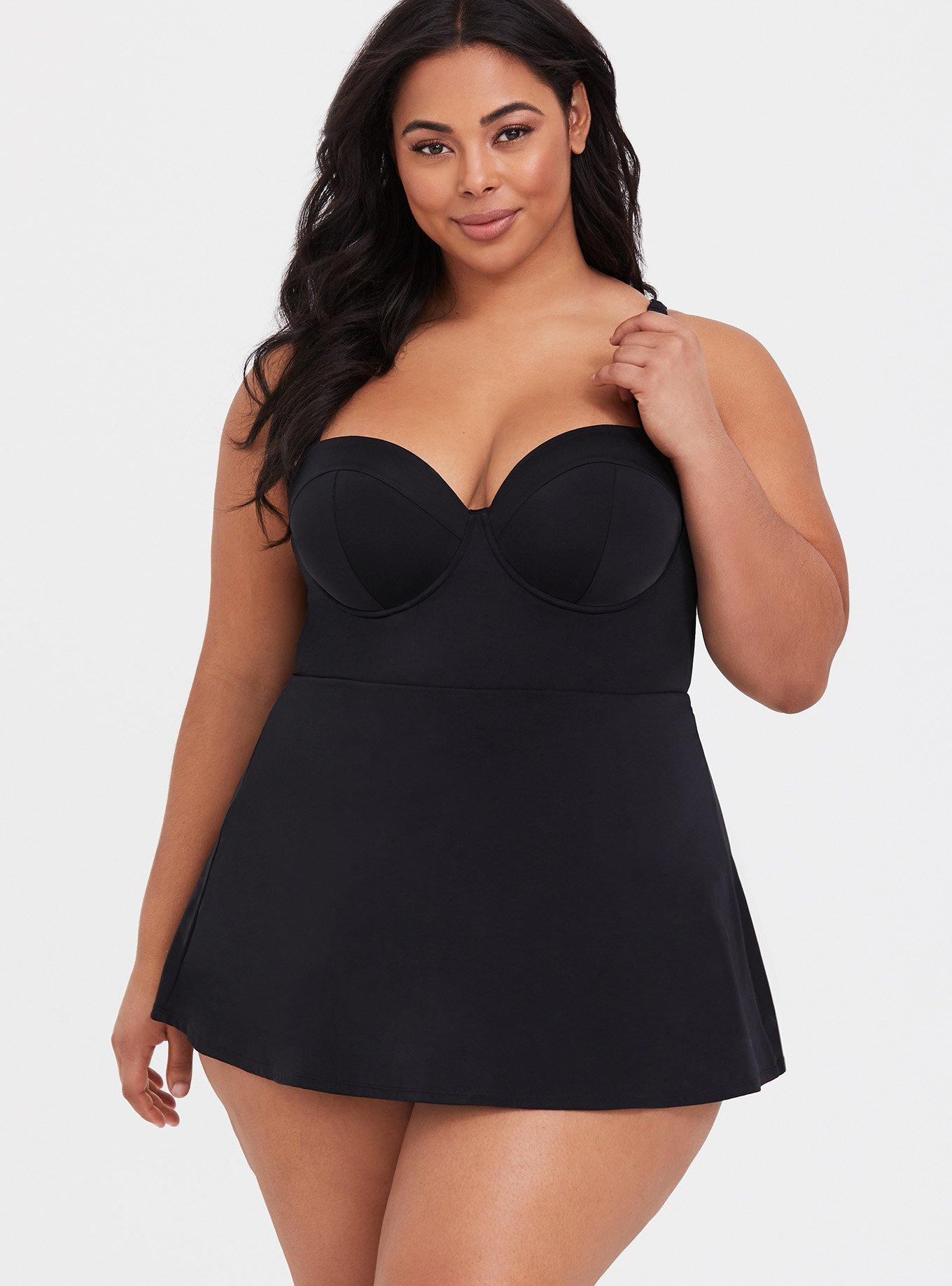 Plus Size Underwire Short Swim Dress With Brief, , hi-res
