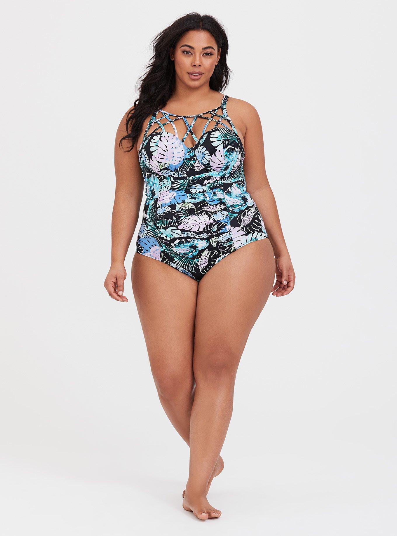 2023 Sexy Cayan Blue Plus Size One Piece Thong G-String Swimsuit