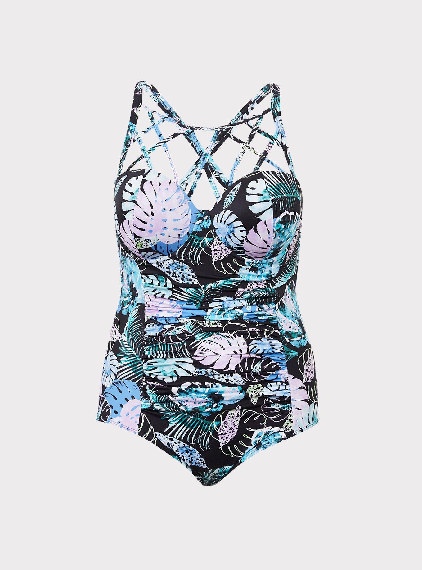 Plus Size Tropical Slim Fix Push-Up One-Piece Swimsuit, , hi-res