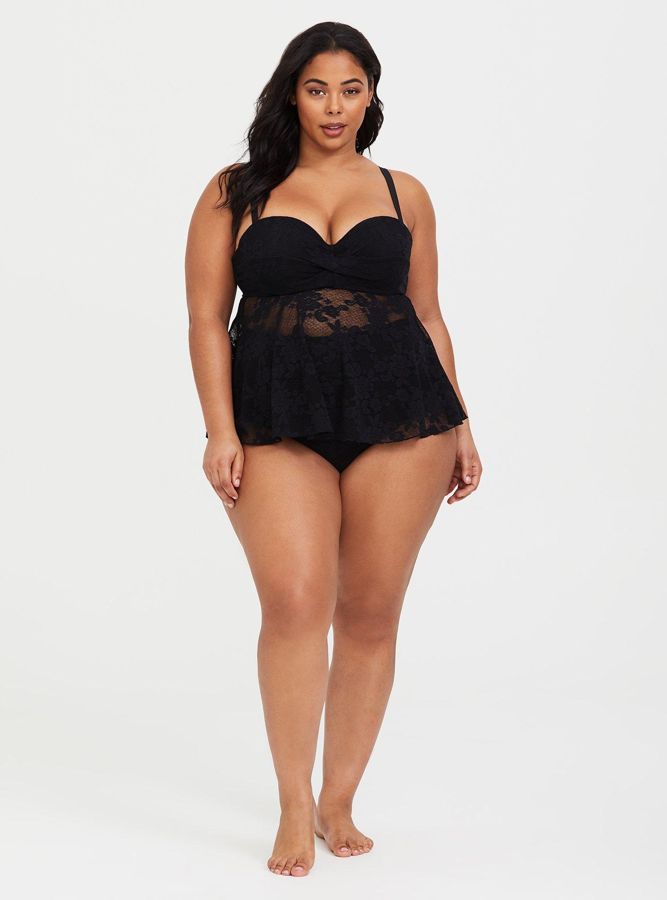 Plus Size - Black Lace Surplice Tankini - Torrid