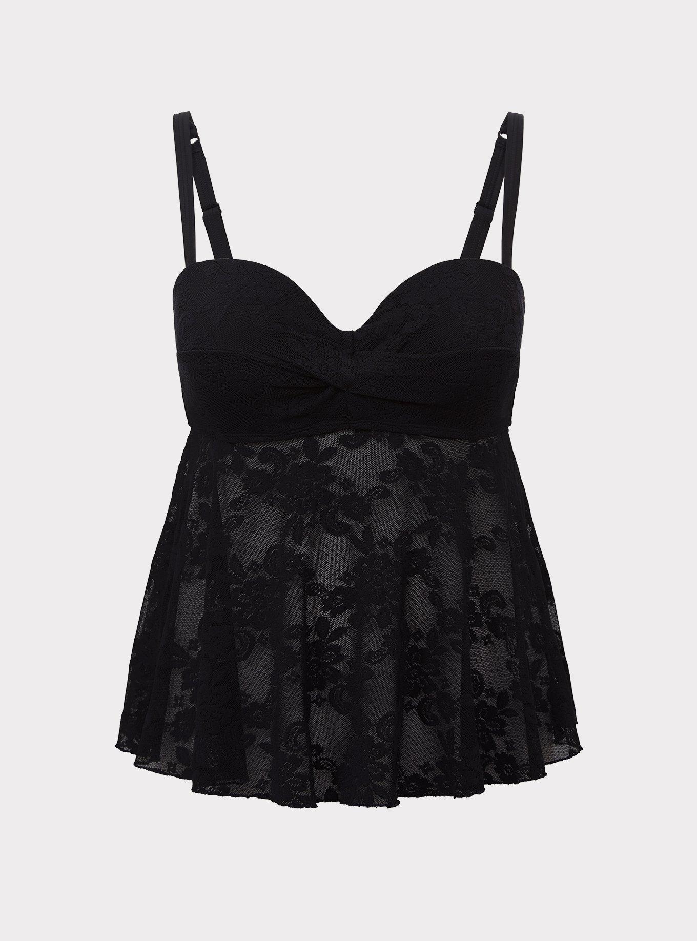 Black Lace Underwire Tankini Top, , hi-res