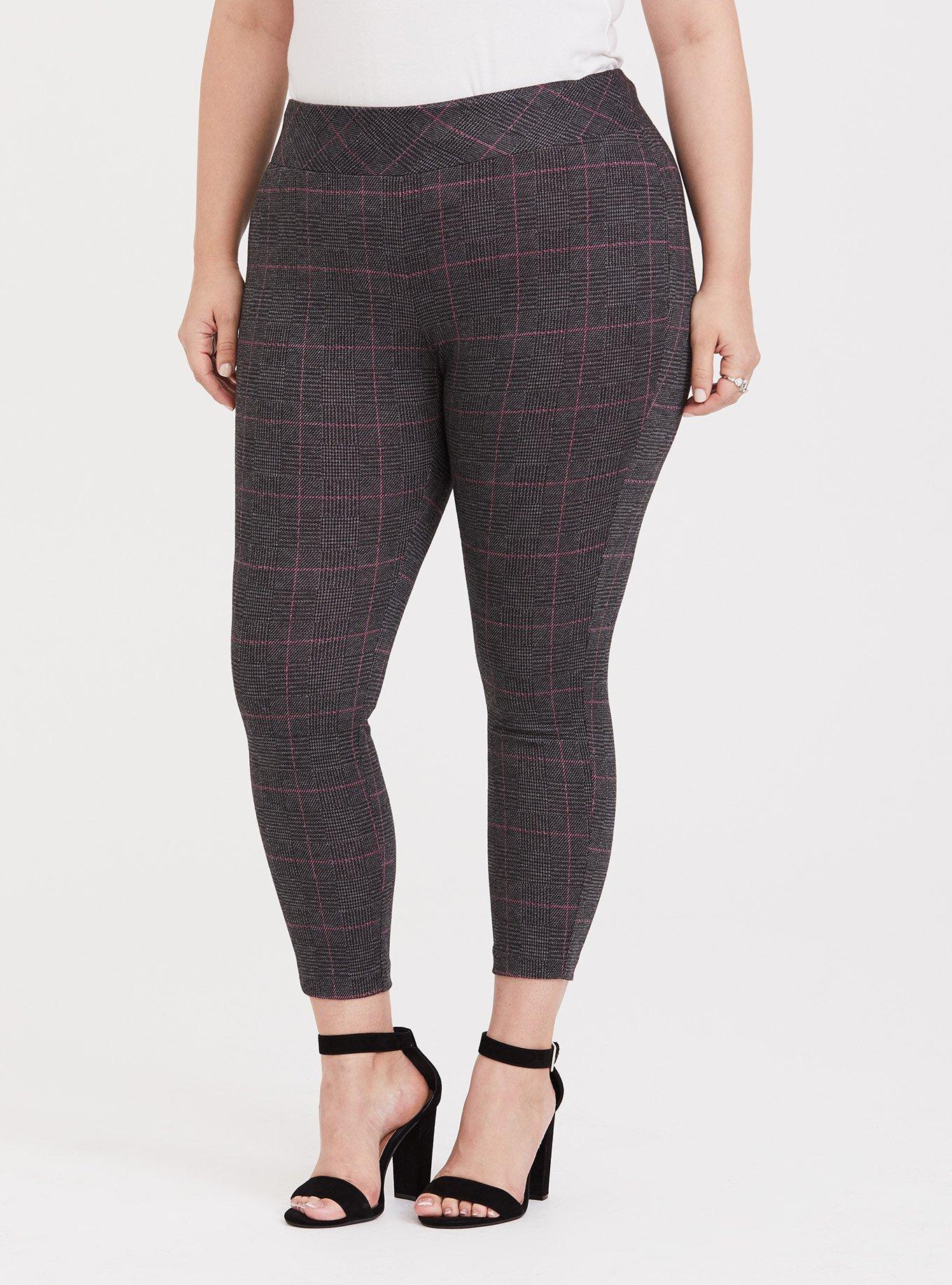 Plus Size - Double Knit Pull-On Pixie Pant - Grey & Pink Plaid - Torrid