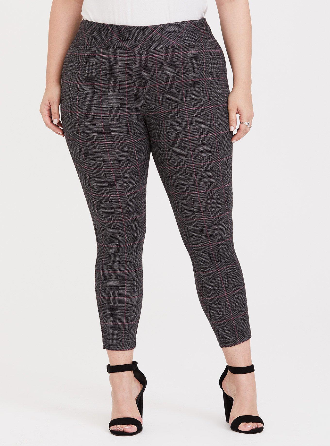 Plus Size - Double Knit Pull-On Pixie Pant - Grey & Pink Plaid - Torrid