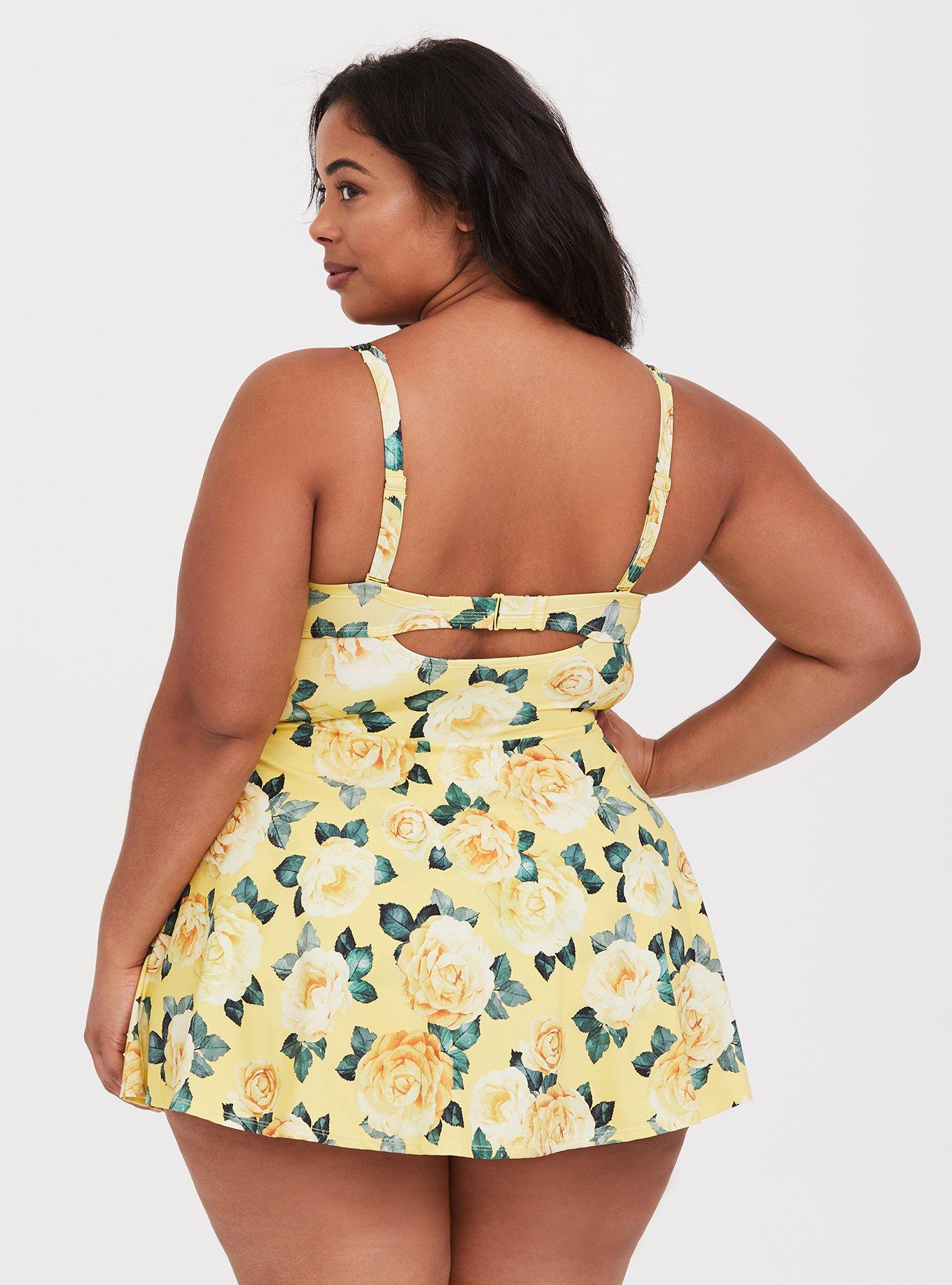 Plus Size - Yellow Floral Underwire One-Piece Swim Dress - Torrid