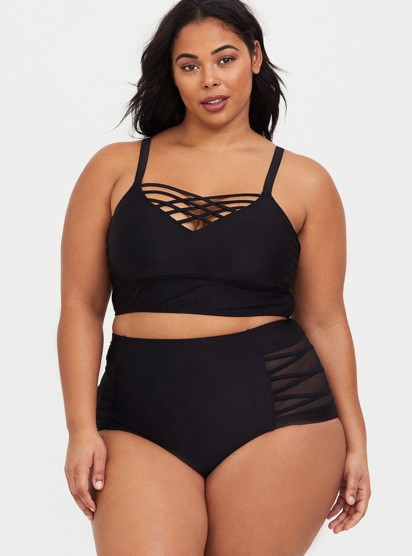Plus Size Wireless Strappy Front Bikini Top, , hi-res