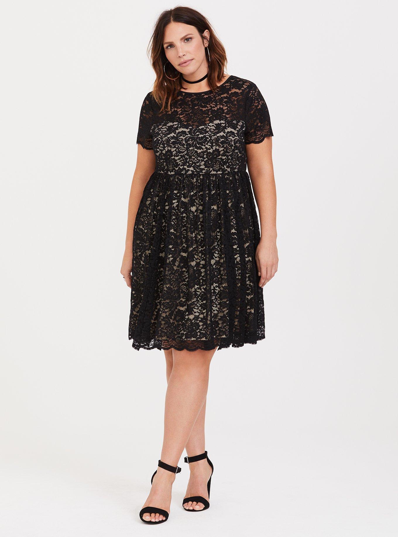 Plus Size - Black Lace Illusion Neck Skater Dress - Torrid