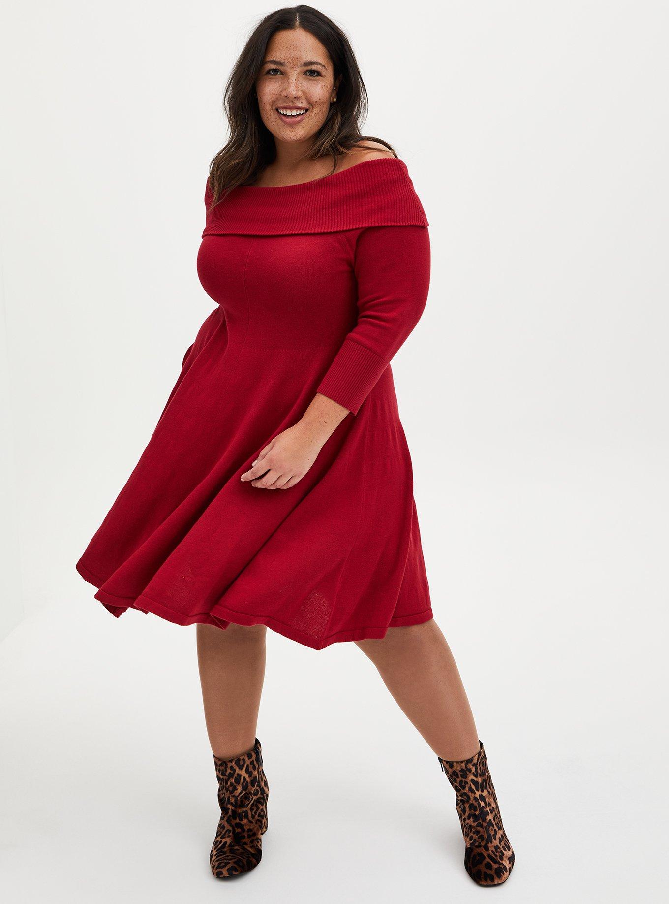 Off shoulder sweater dress plus size best sale