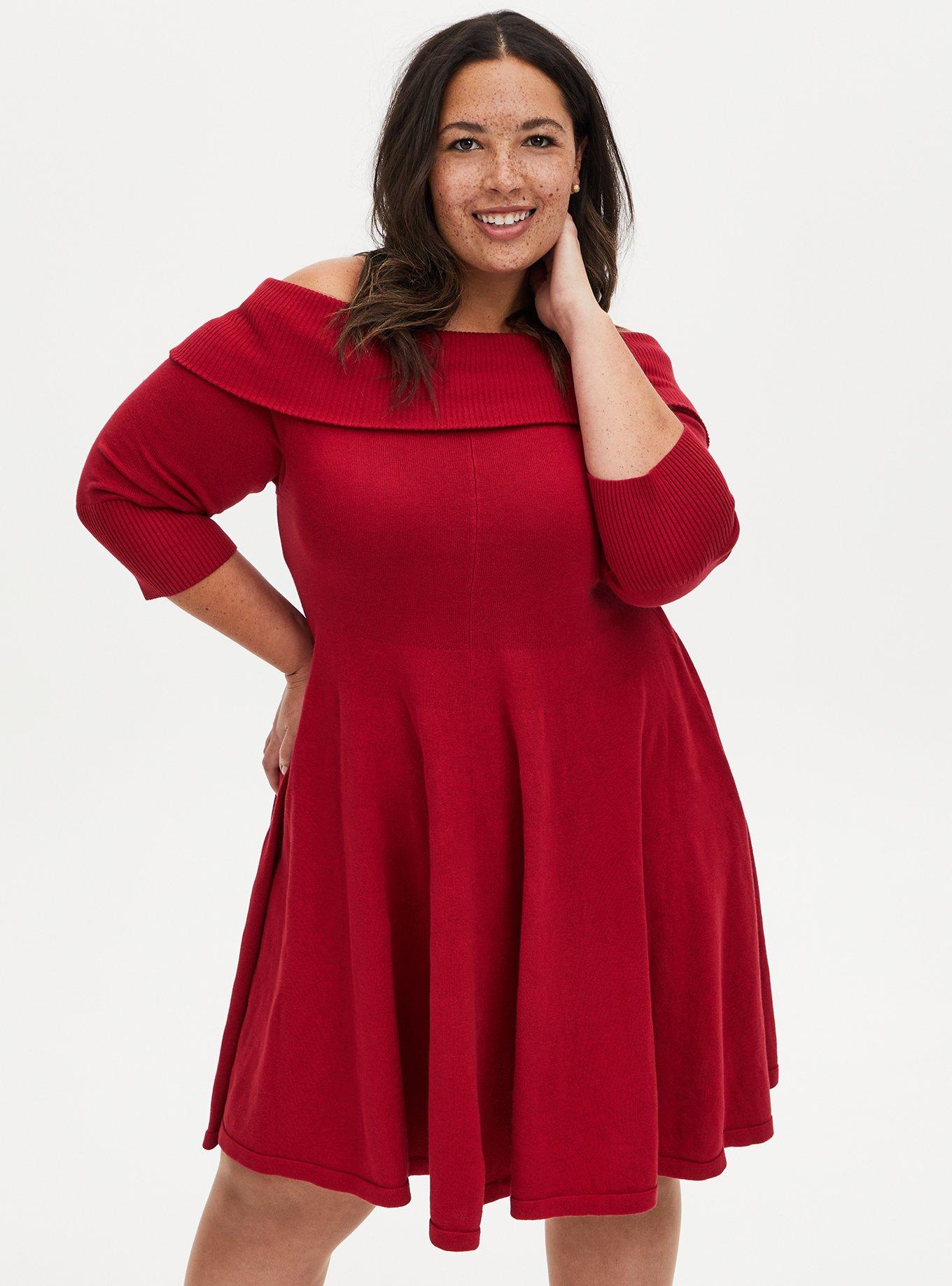 Plus size shop red sweater dress