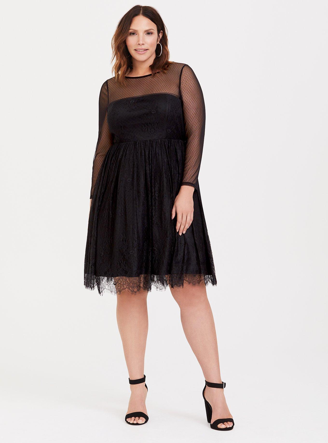 Black Lace Skater Dress, DEEP BLACK, alternate