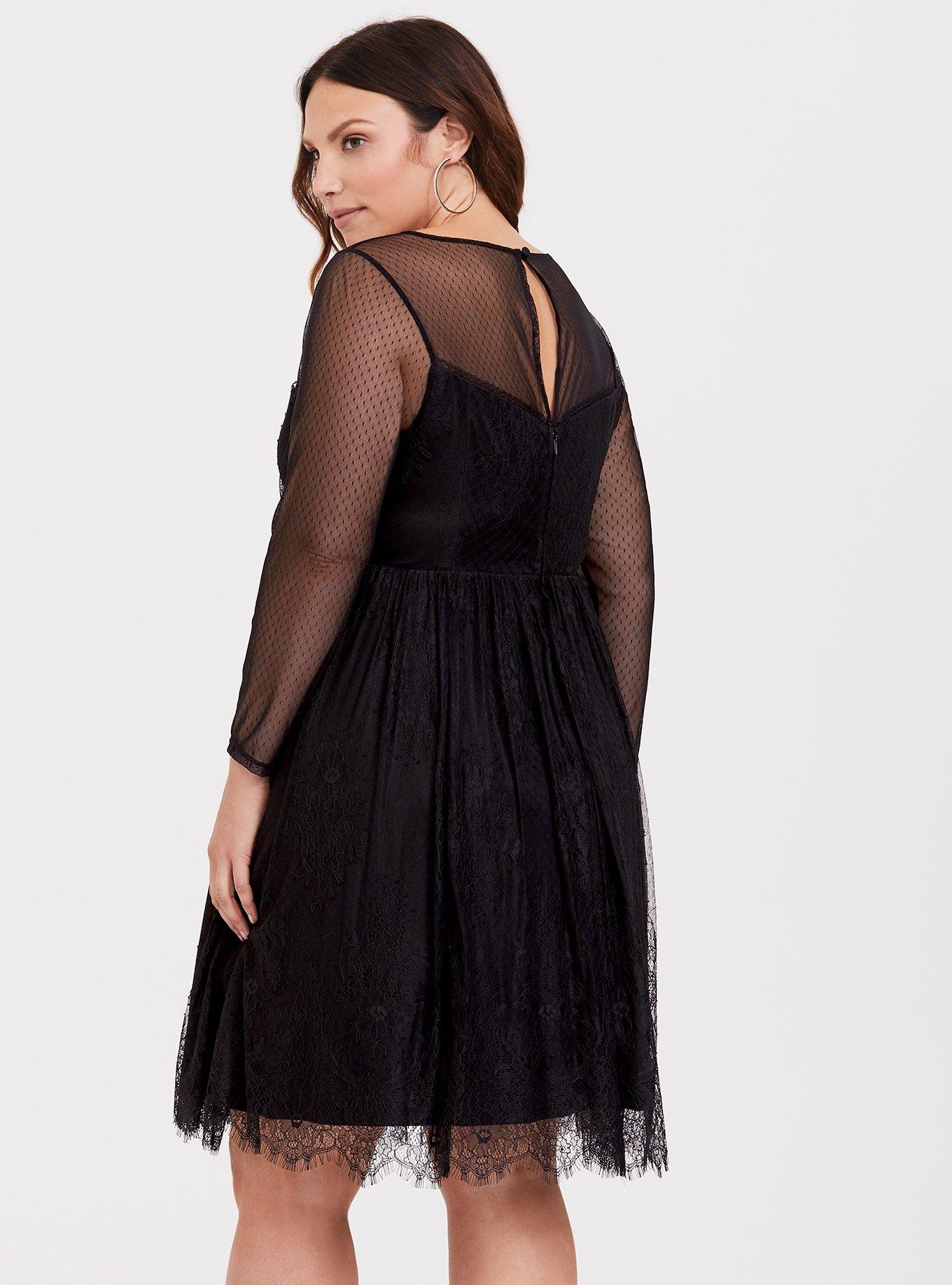 Black Lace Skater Dress, DEEP BLACK, alternate