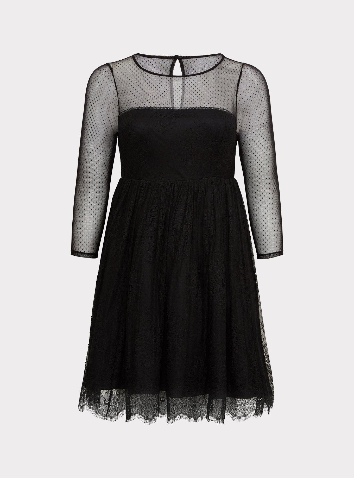Plus Size Black Lace Skater Dress, , hi-res