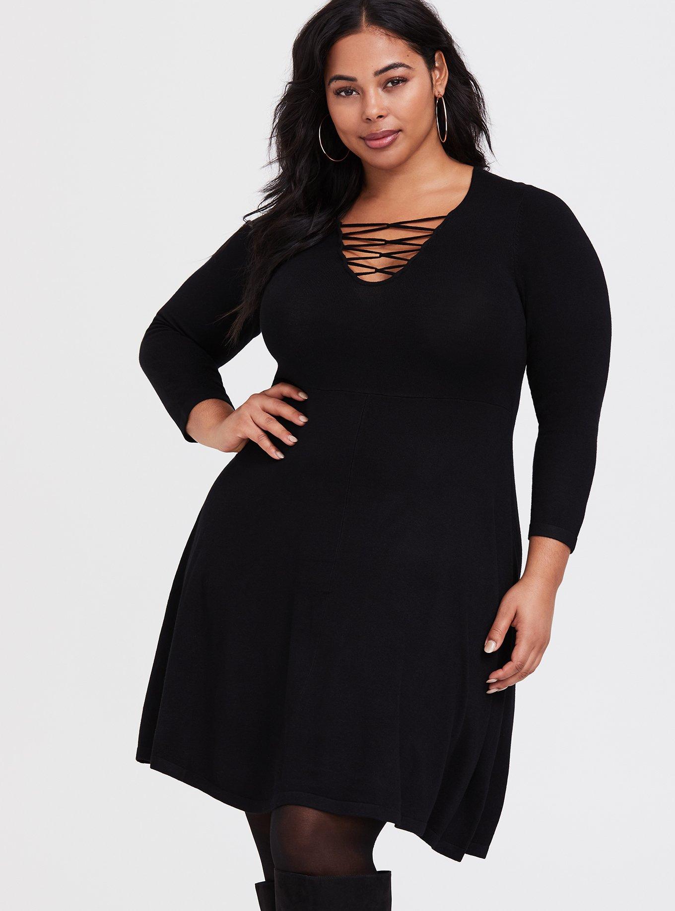 Plus Size - Mini Sweater Cross Front Skater Dress - Torrid