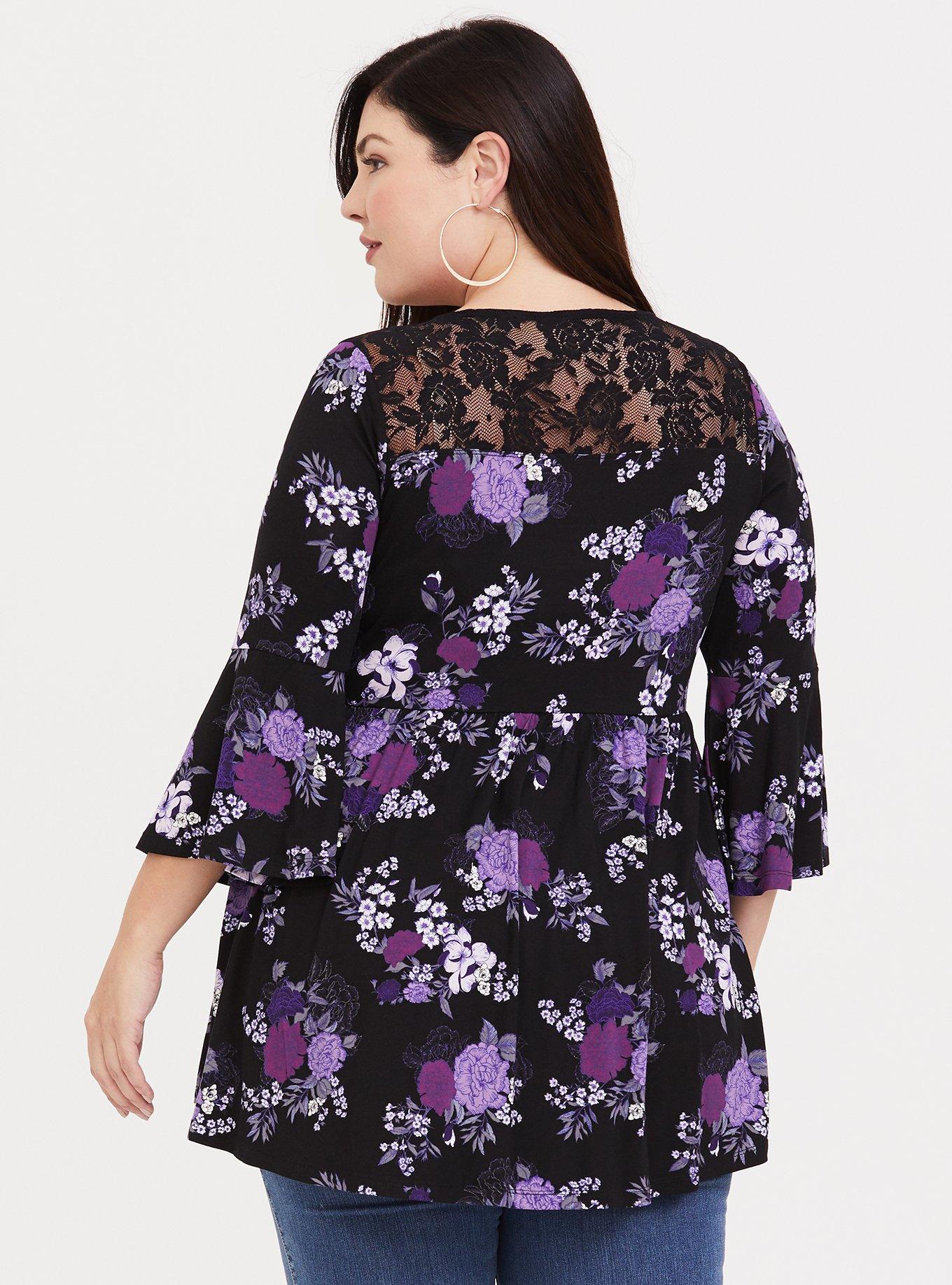 Super Soft Black Floral Strappy Babydoll Tee, FLORAL, alternate