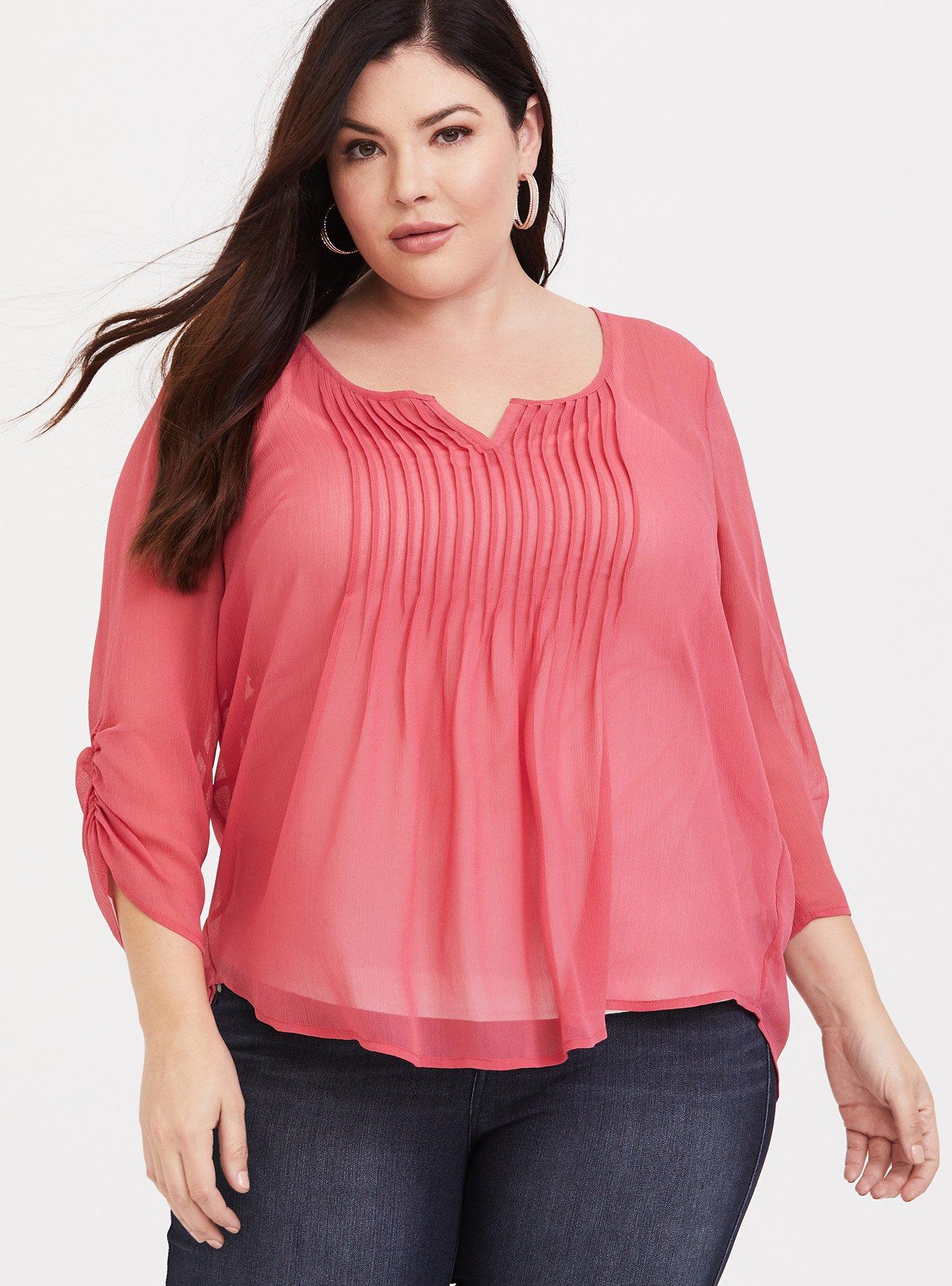 Red chiffon best sale blouse plus size