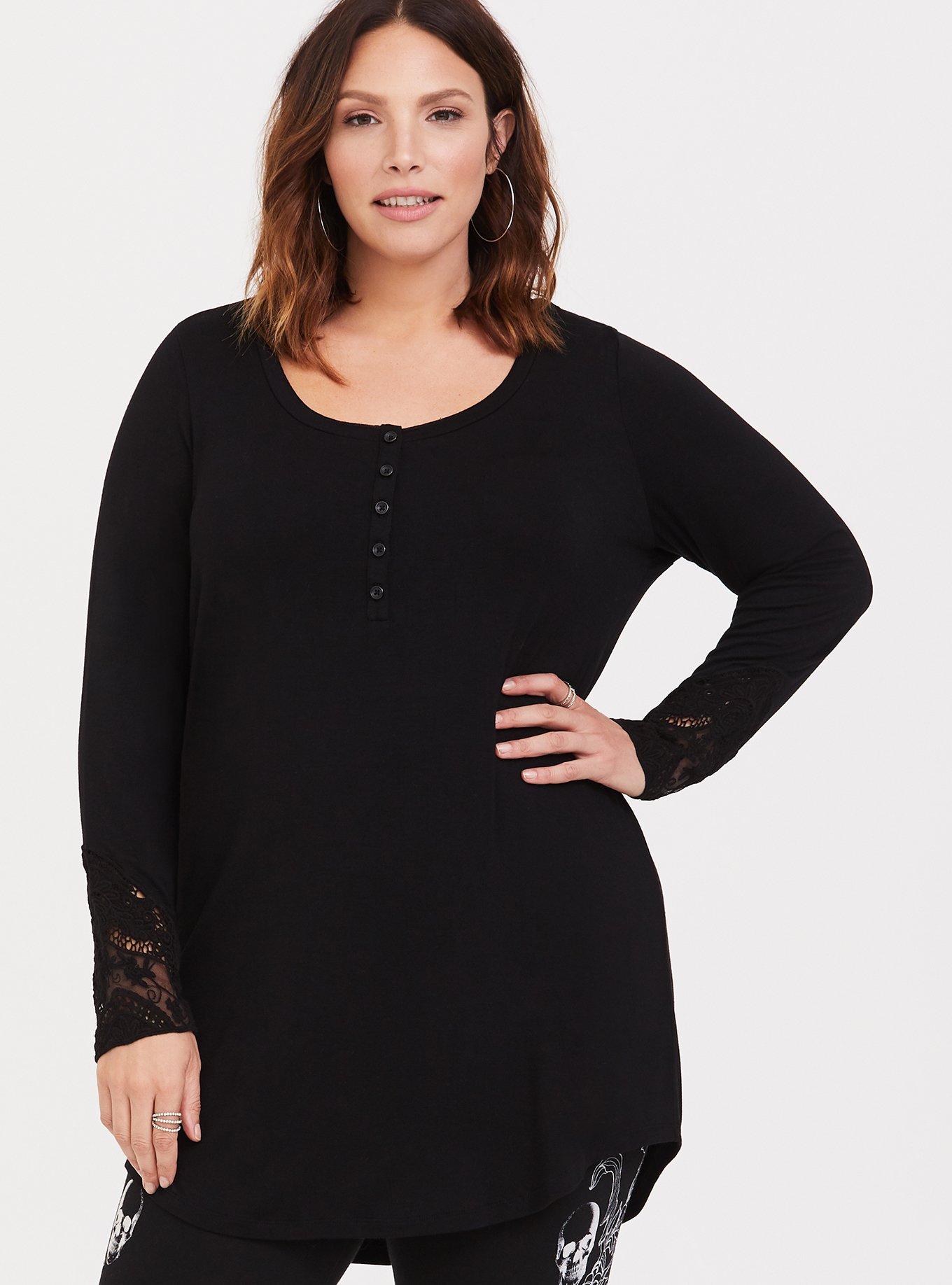 Plus Size - Super Soft V-Neck Henley Lace Yoke Tee - Torrid