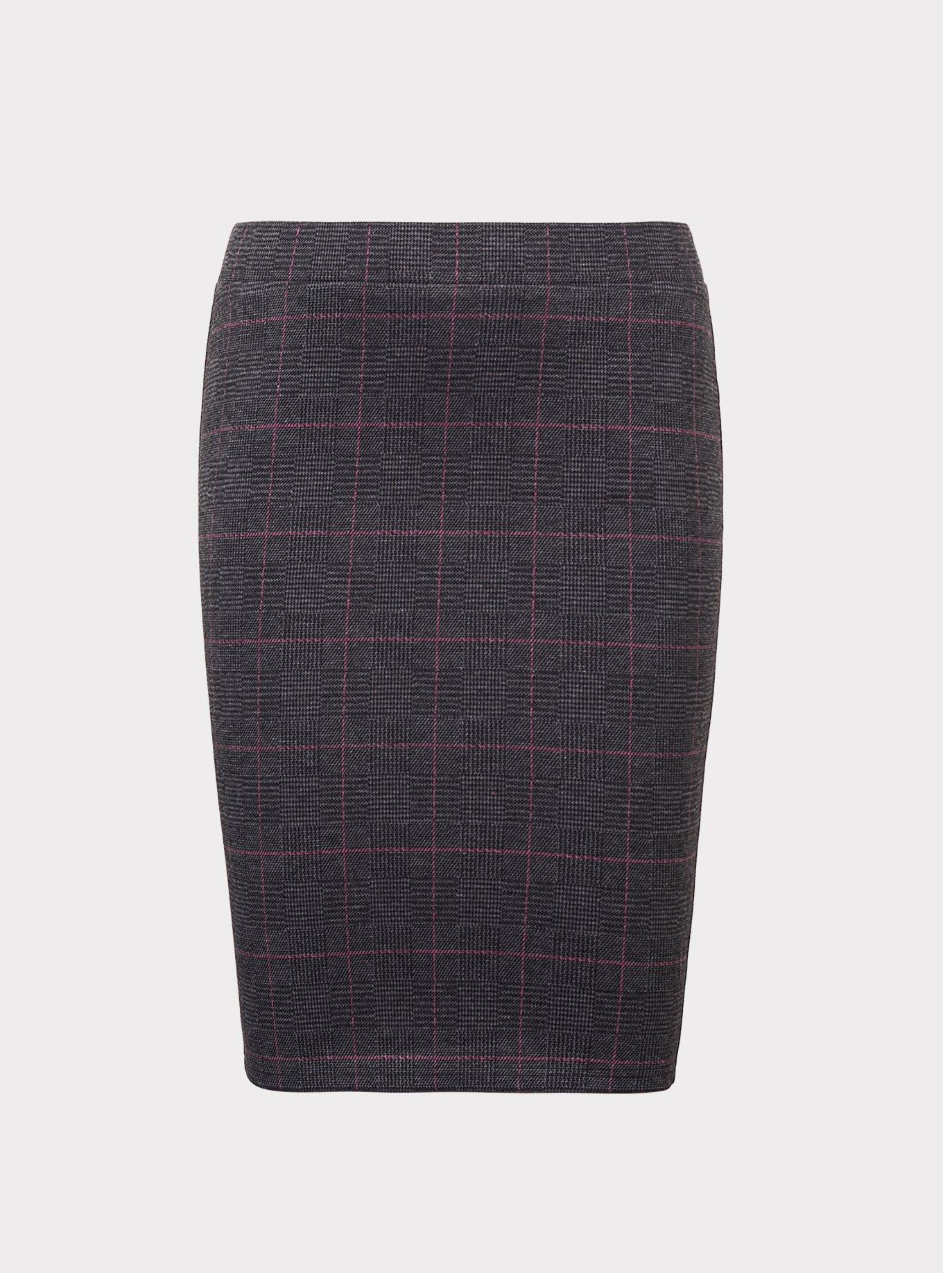 Plus Size Grey Plaid Double Knit Pencil Skirt Torrid
