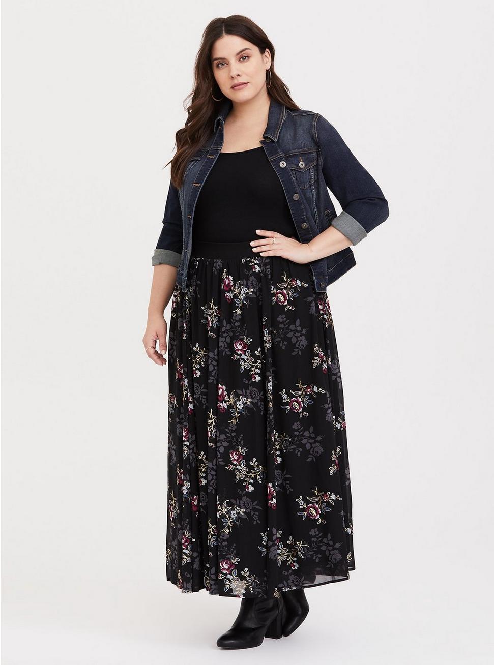 Plus Size - Black Floral Chiffon Maxi Skirt - Torrid