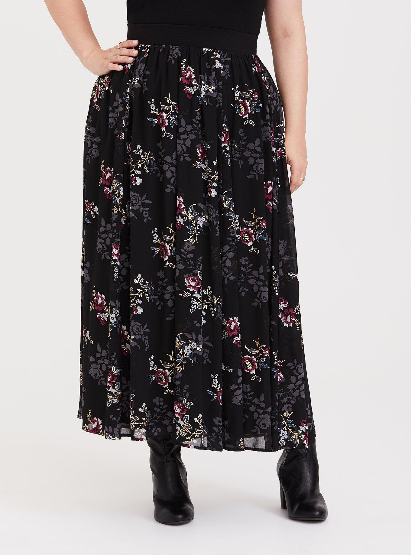 Plus Size - Black Floral Chiffon Maxi Skirt - Torrid