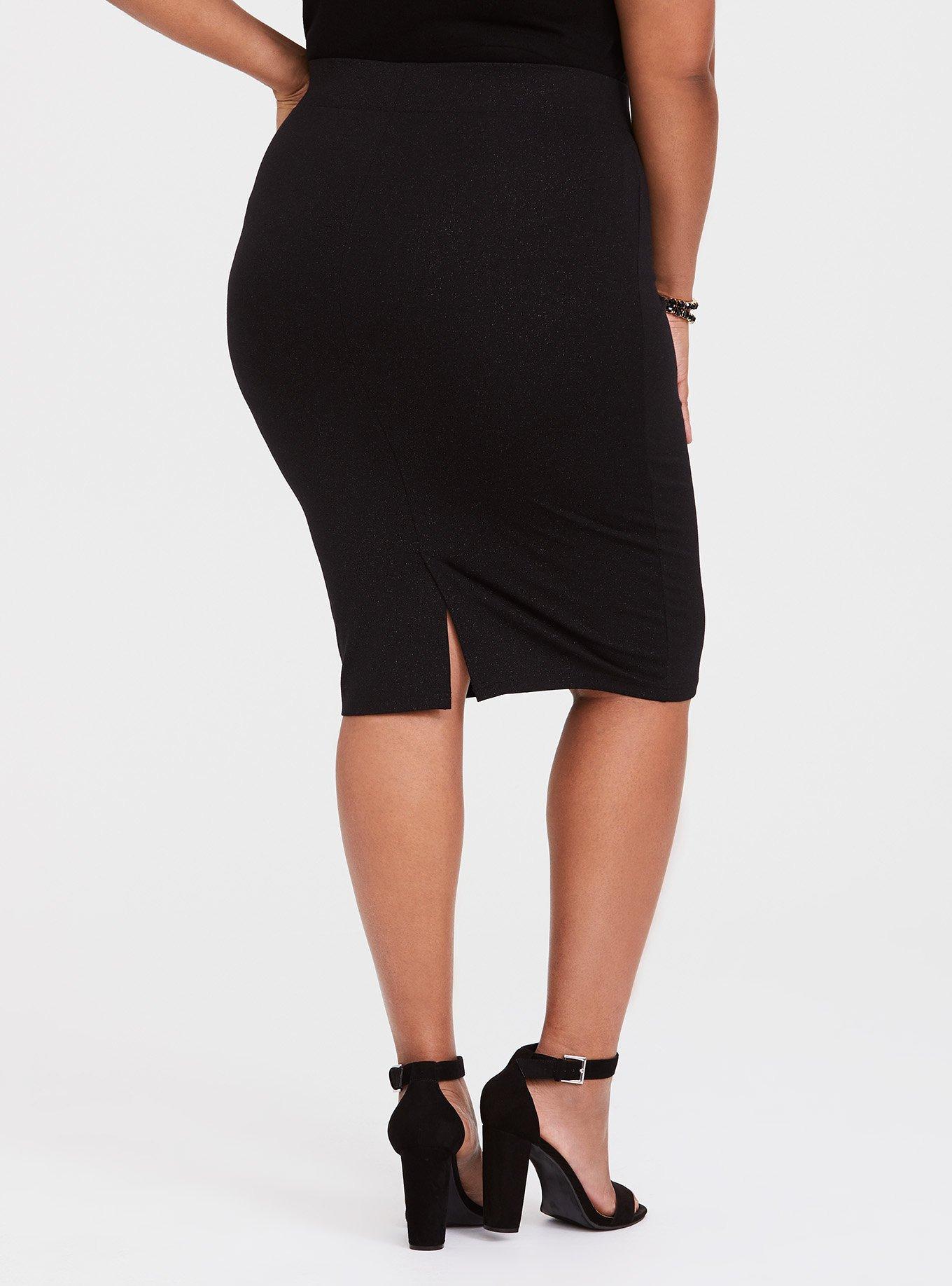 Plus Size Black Sparkle Ponte Pencil Skirt, DEEP BLACK, alternate