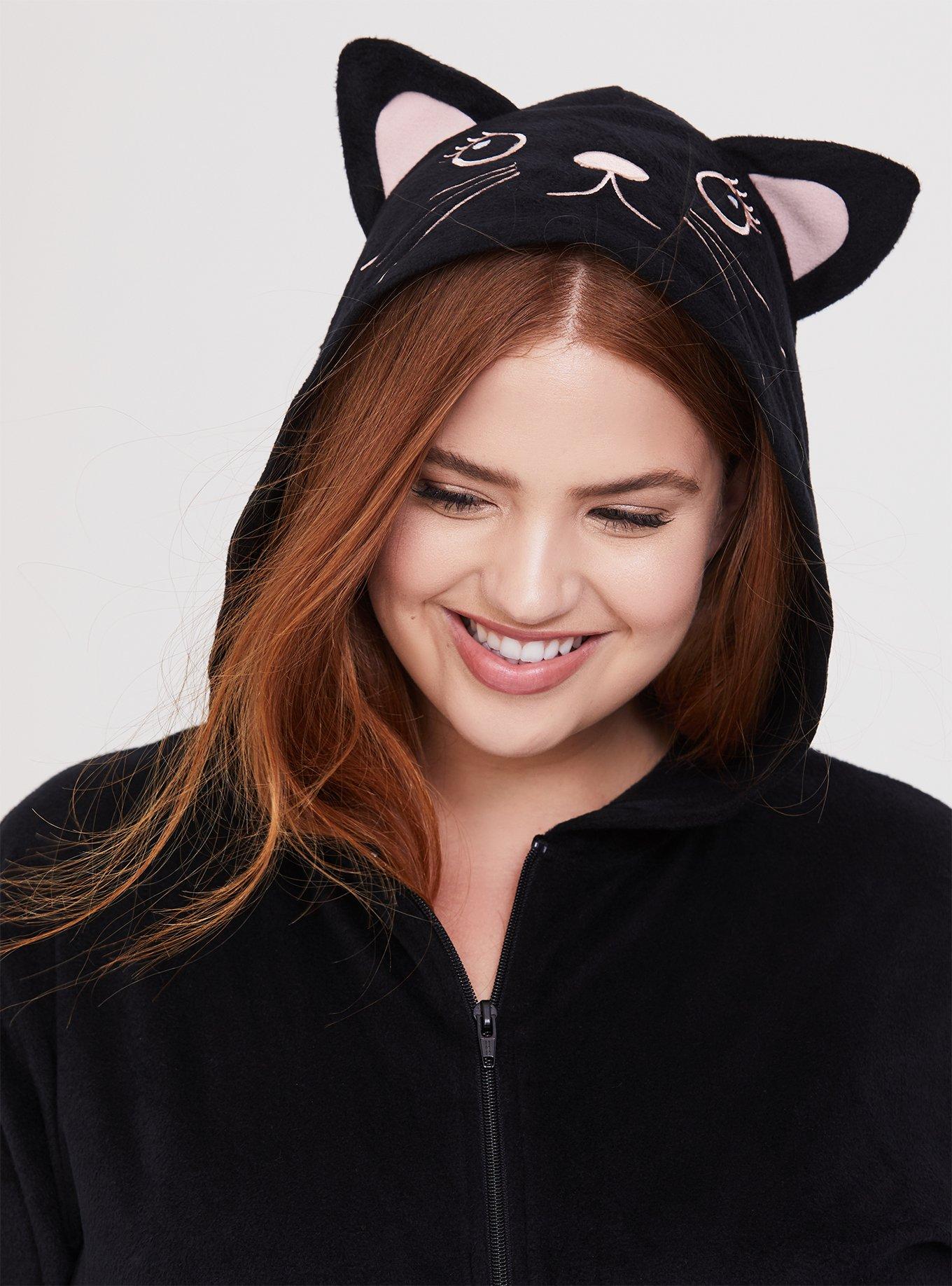 Plus Size - Full Length Short Sleeve Cat Suit - Cotton Black - Torrid