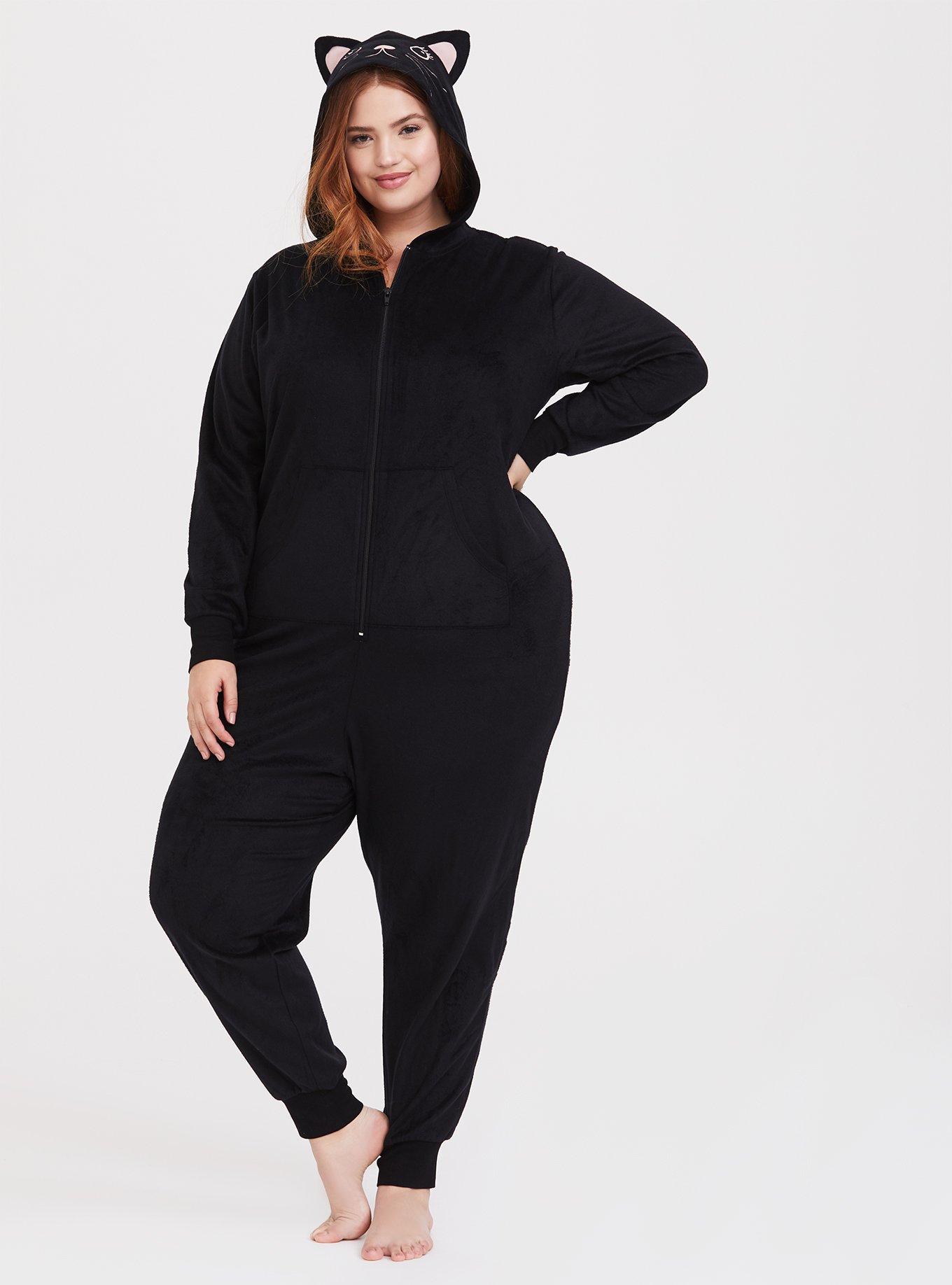 Fleece Full Length Cat Ear Lounge Onesie, , hi-res