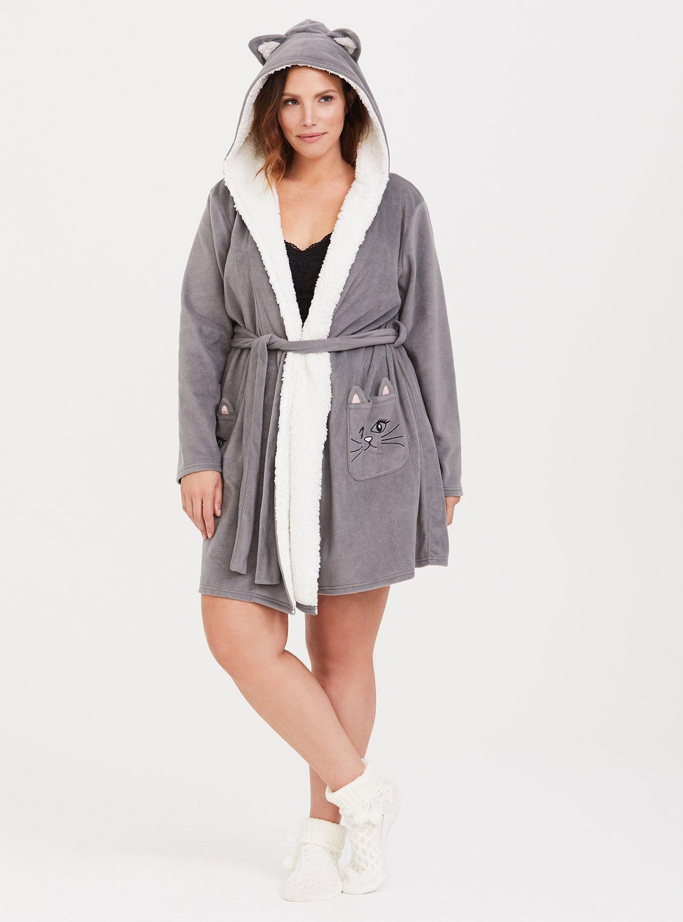 Sherpa Lined Sleep Robe, GREY, alternate