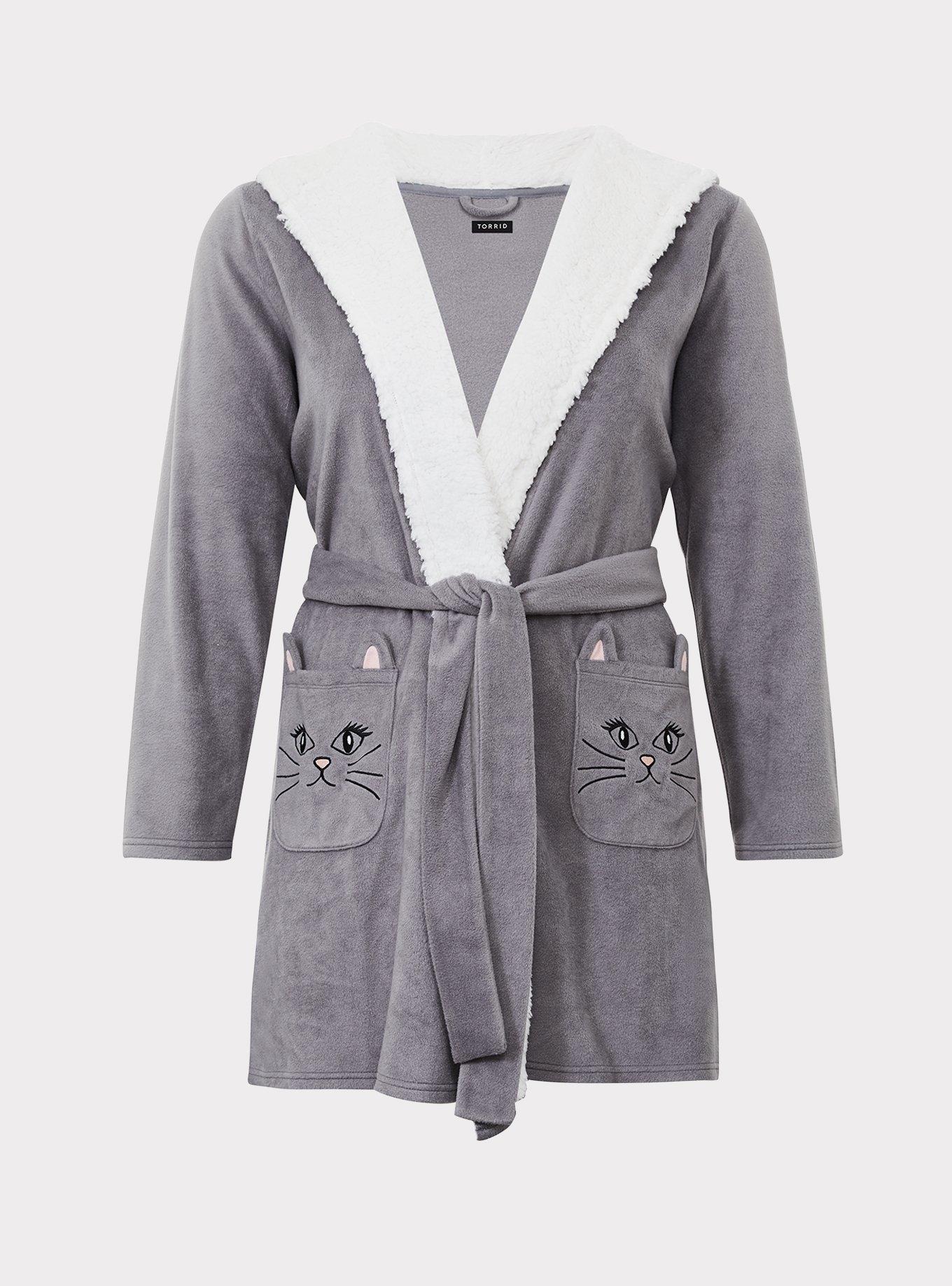 Sherpa Lined Sleep Robe, GREY, hi-res