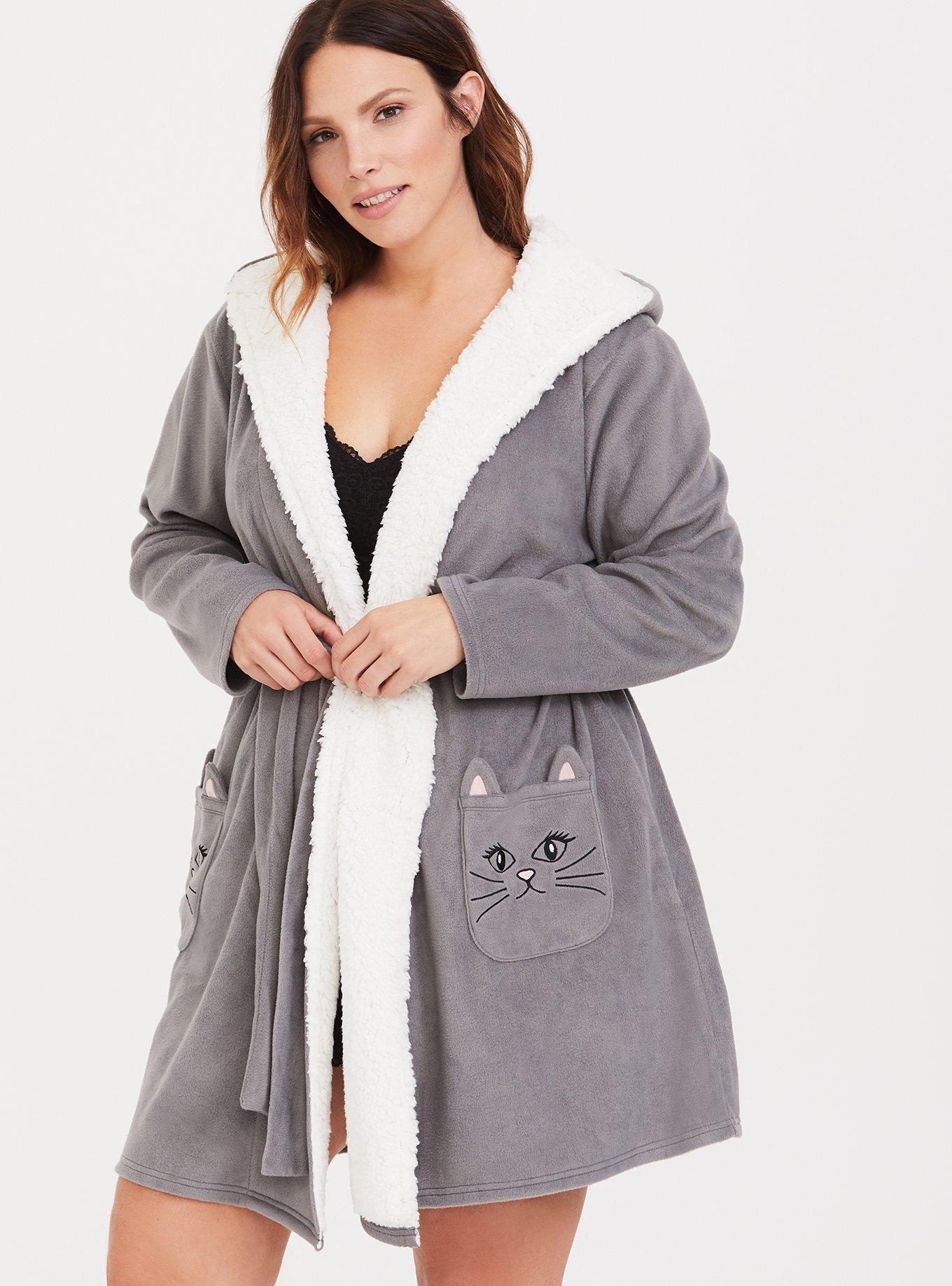 Sherpa Lined Sleep Robe, GREY, hi-res