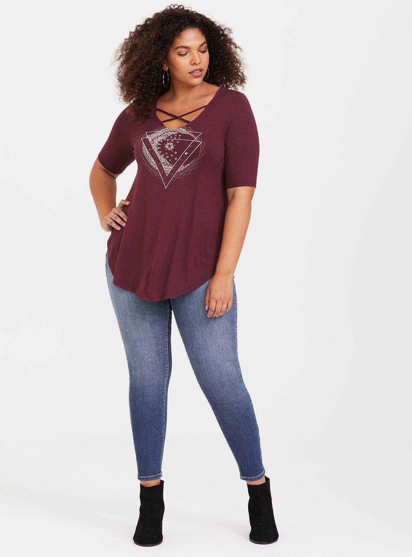 Plus Size Super Soft Burgundy Mystical Strappy Tunic, , alternate
