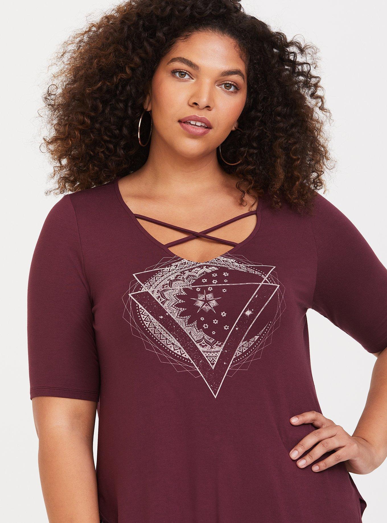 Plus Size Super Soft Burgundy Mystical Strappy Tunic, , alternate