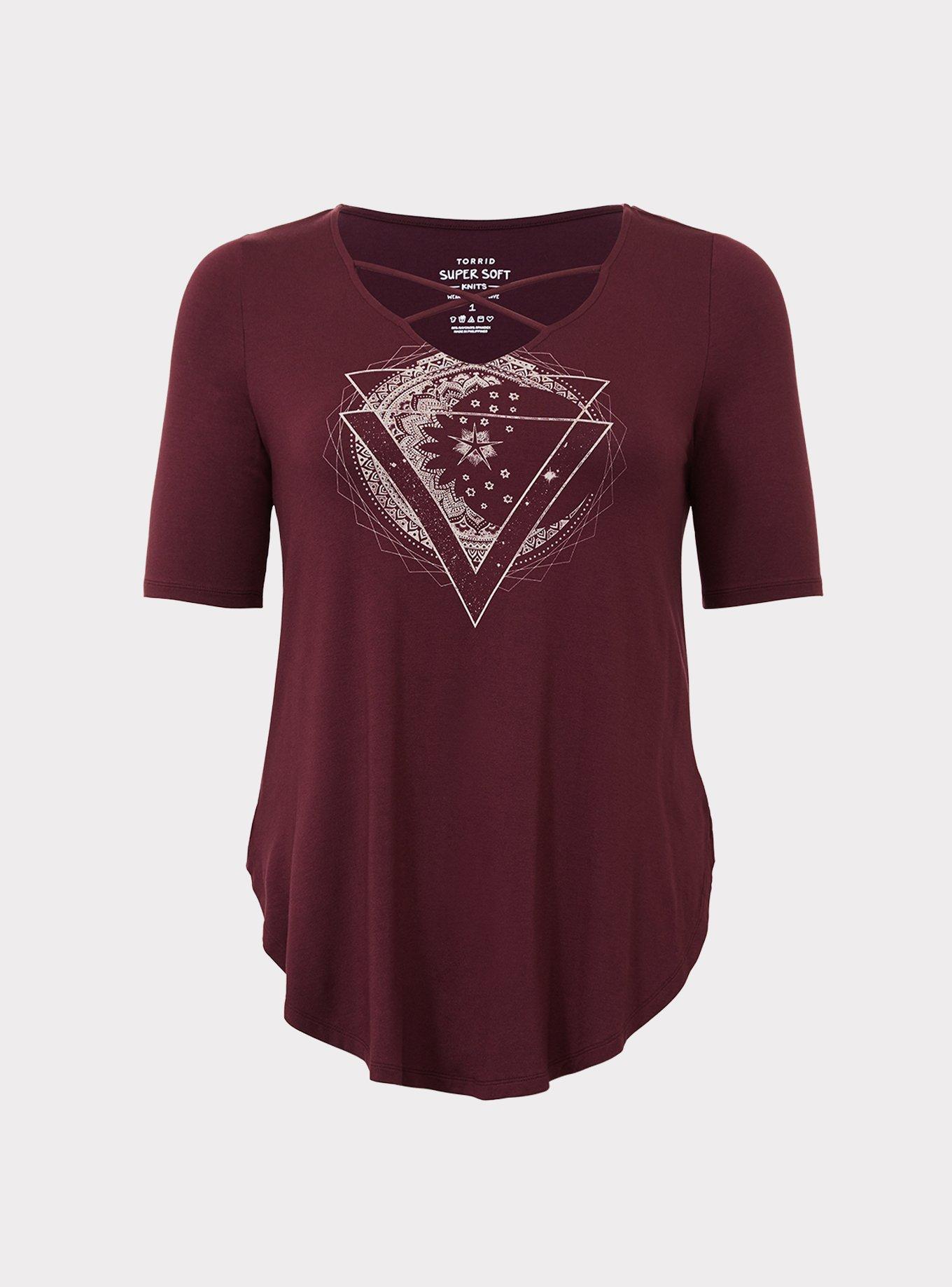Plus Size Super Soft Burgundy Mystical Strappy Tunic, , hi-res