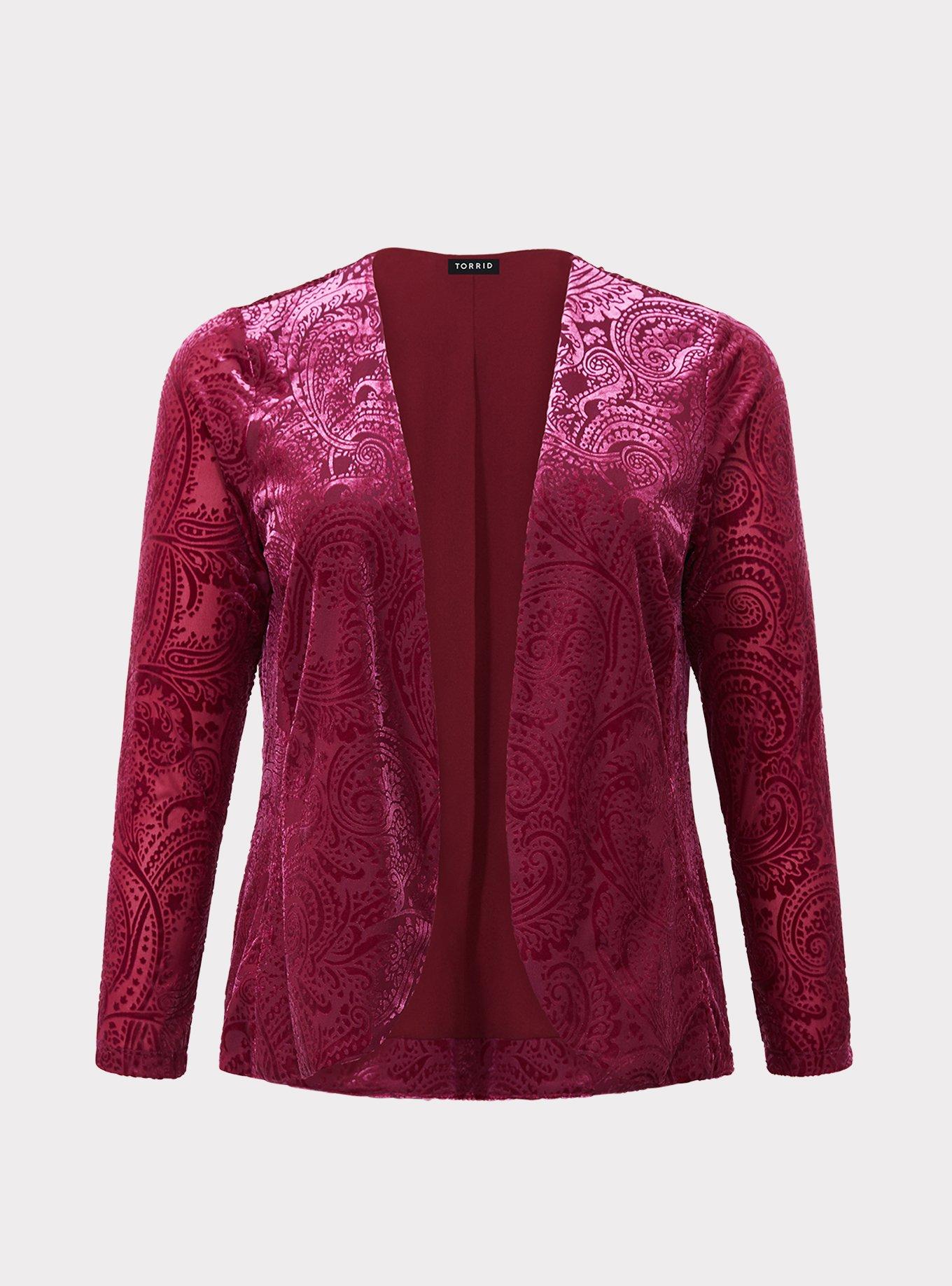 Burn Out Velvet Blazer, BEET RED, hi-res