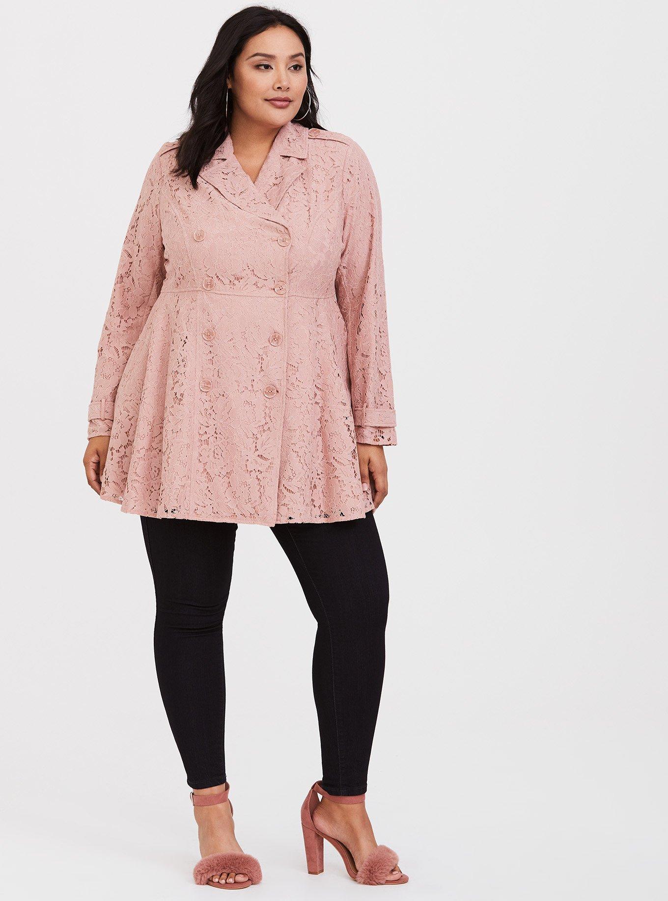 Plus Size Pink Lace Trench Coat Torrid