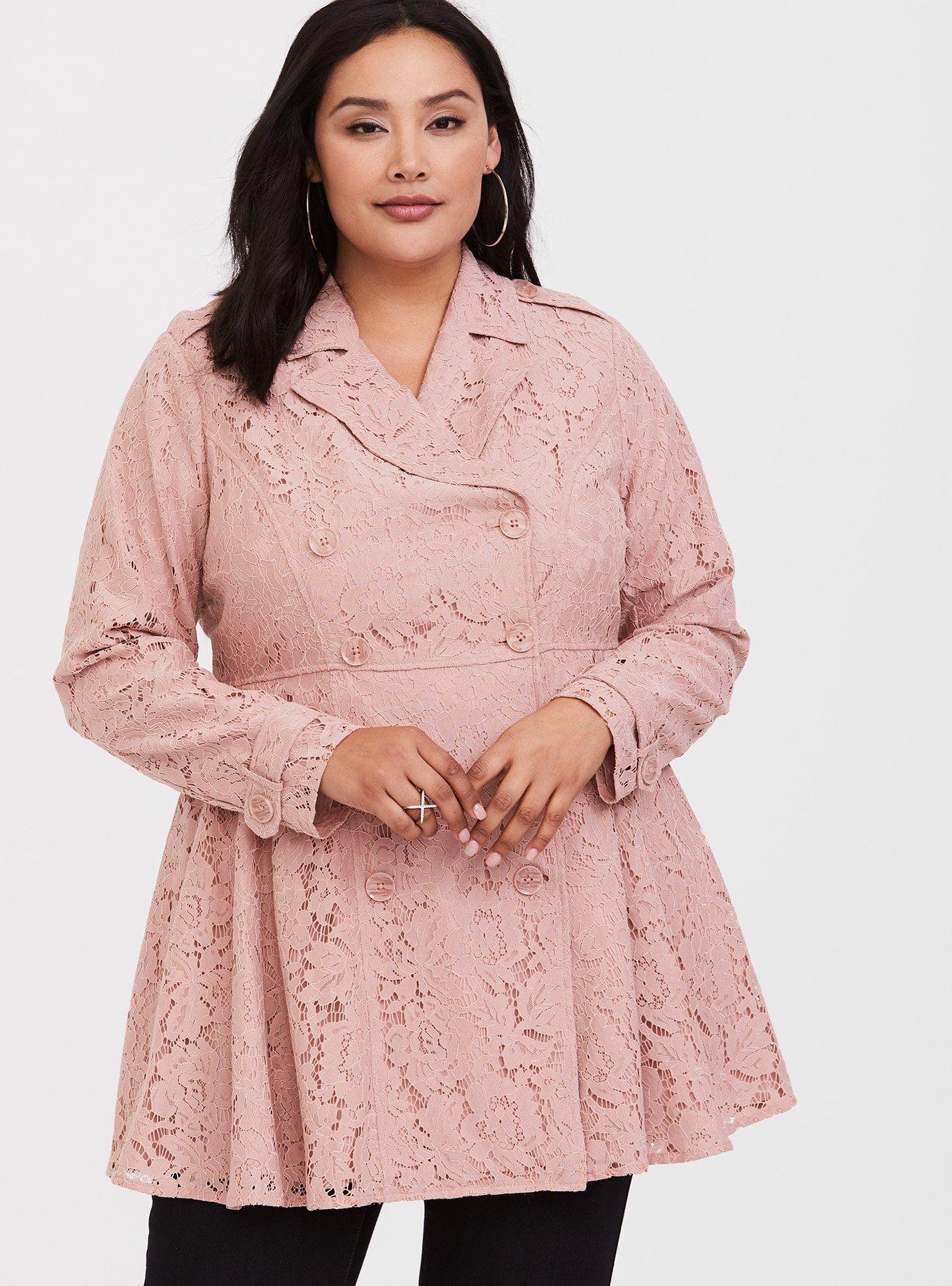 Pink lace trench outlet coat