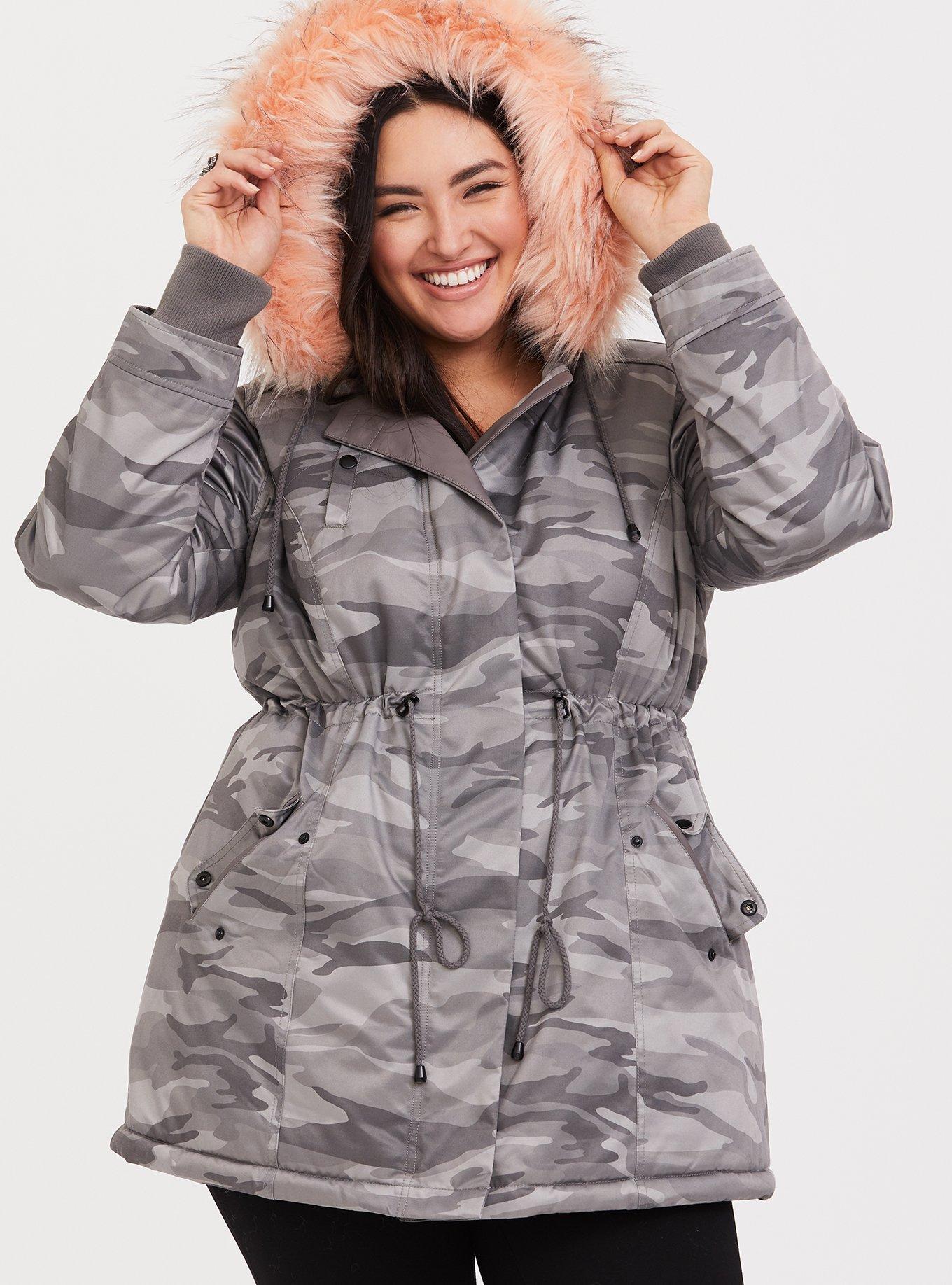 Camo faux fur lined parka best sale