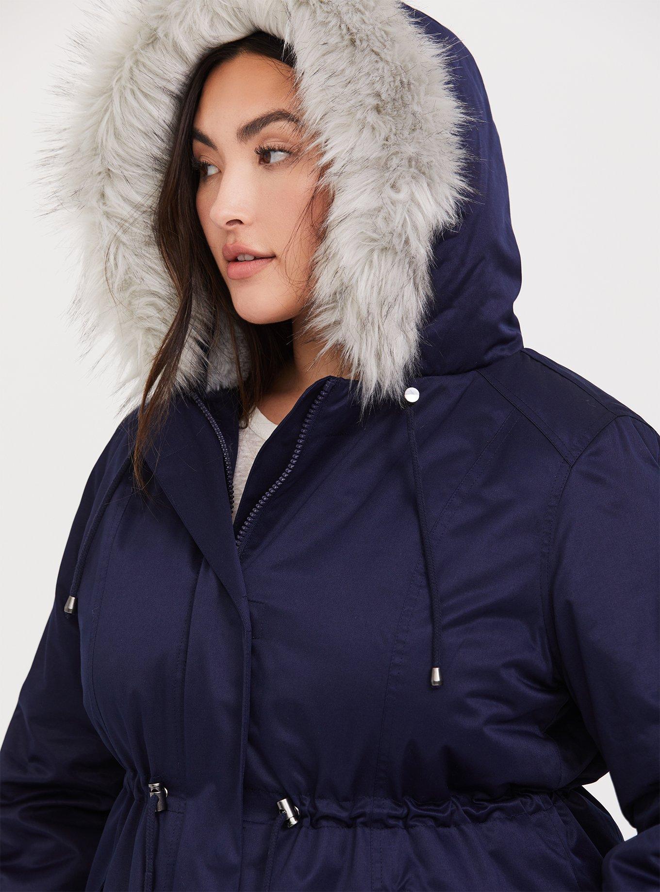 Plus Size Twill Fur Lined Parka, PEACOAT, alternate