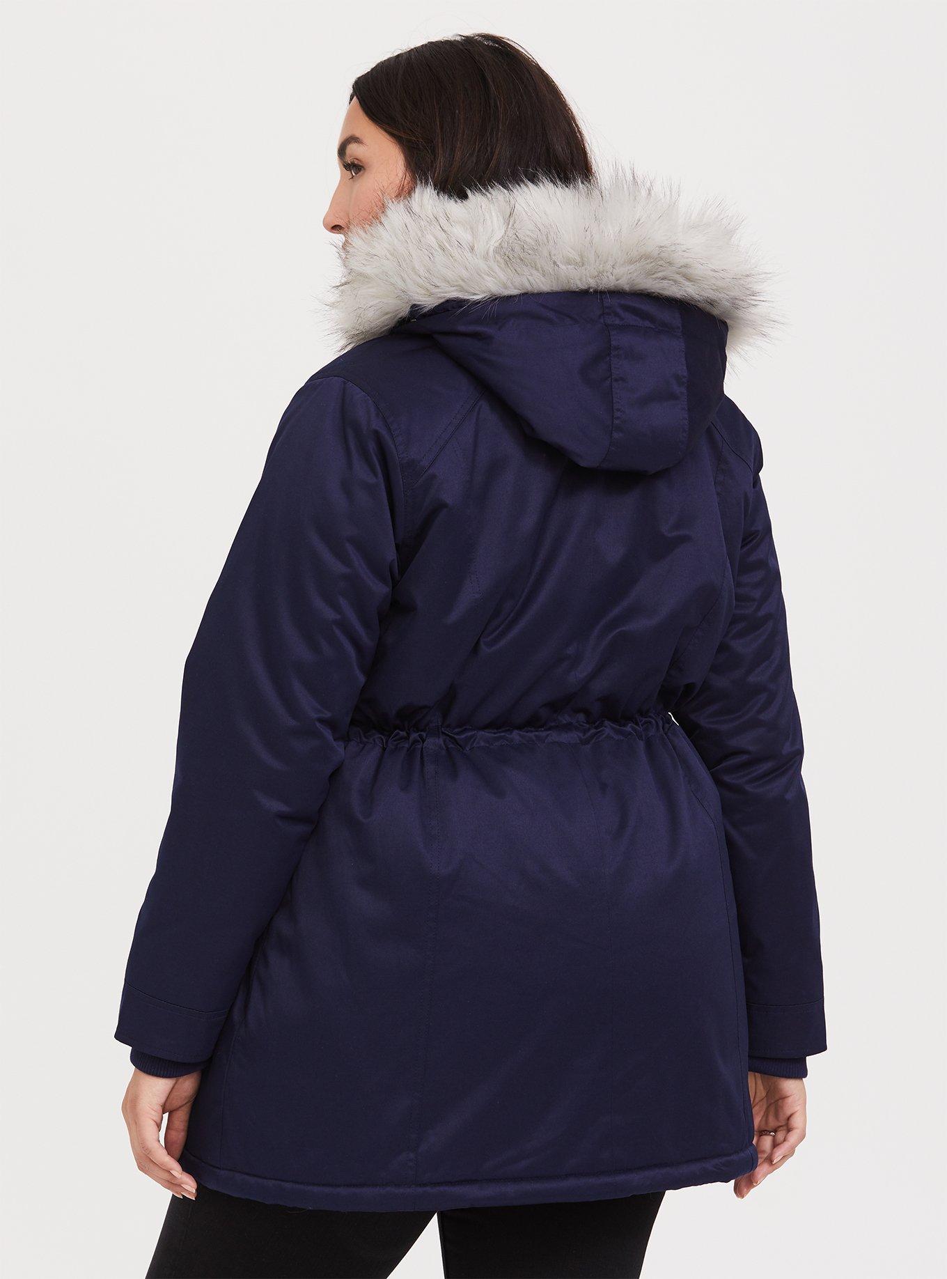 Plus Size Twill Fur Lined Parka, PEACOAT, alternate