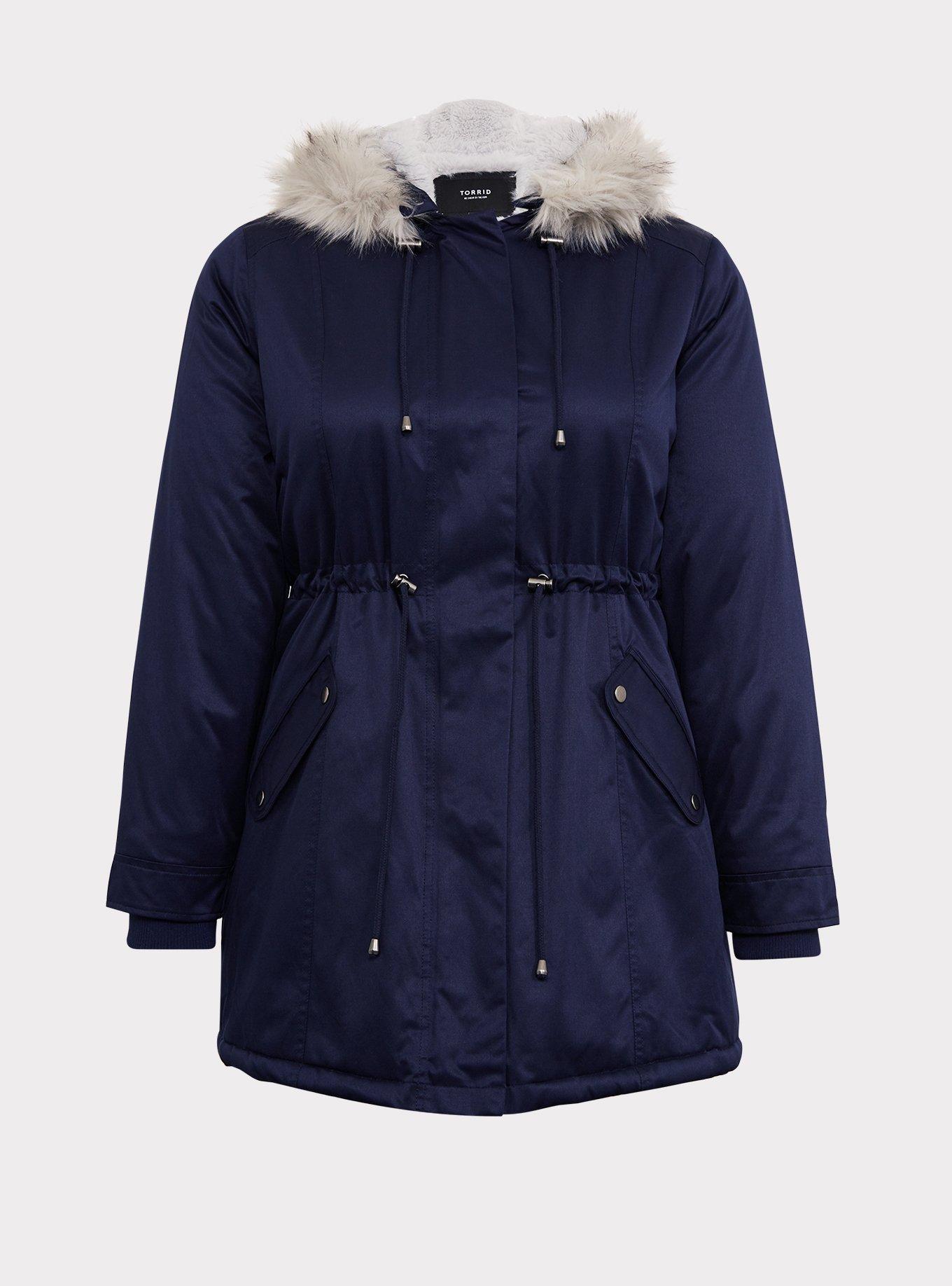 Plus Size Twill Fur Lined Parka, PEACOAT, hi-res