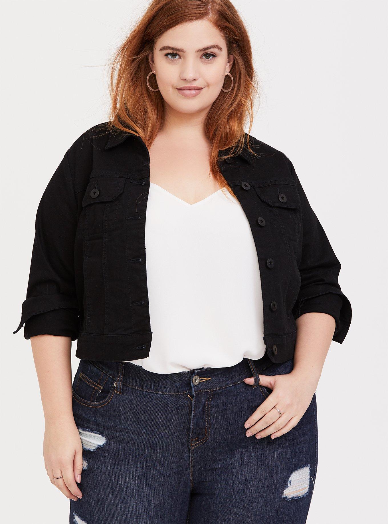 Black Crop Denim Jacket, , hi-res
