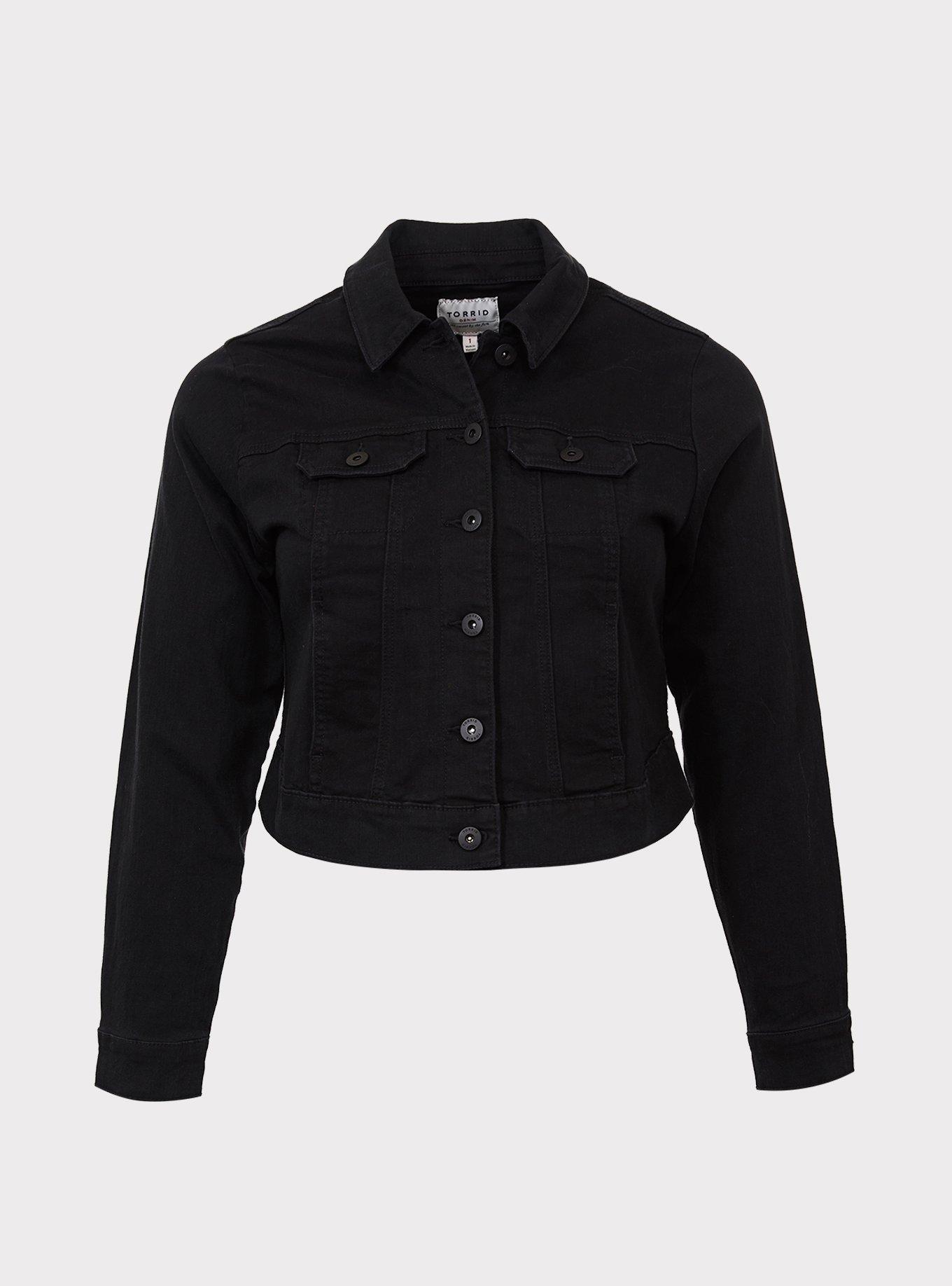 Black Crop Denim Jacket, , hi-res