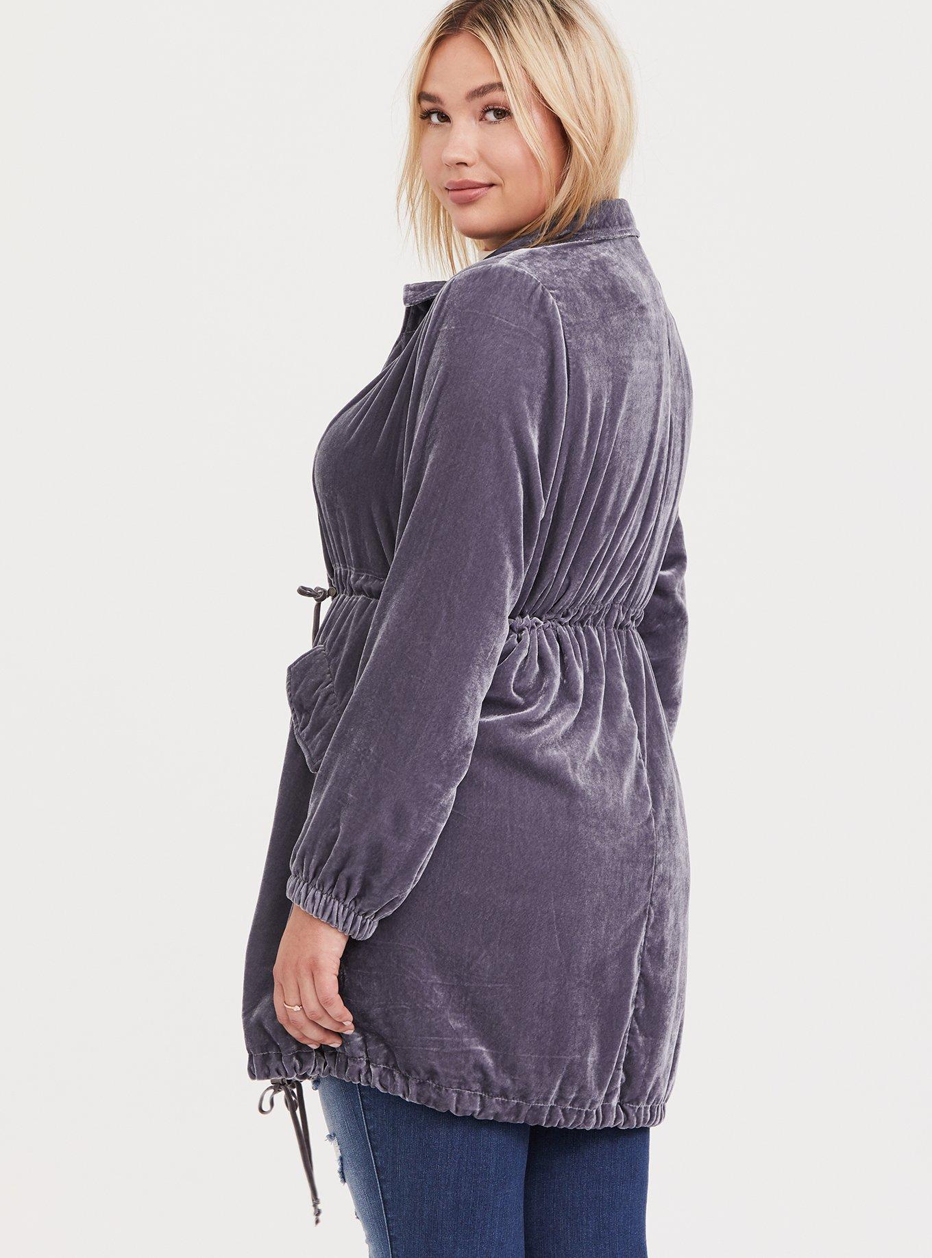 Plus Size Velvet Anorak, GREY, alternate