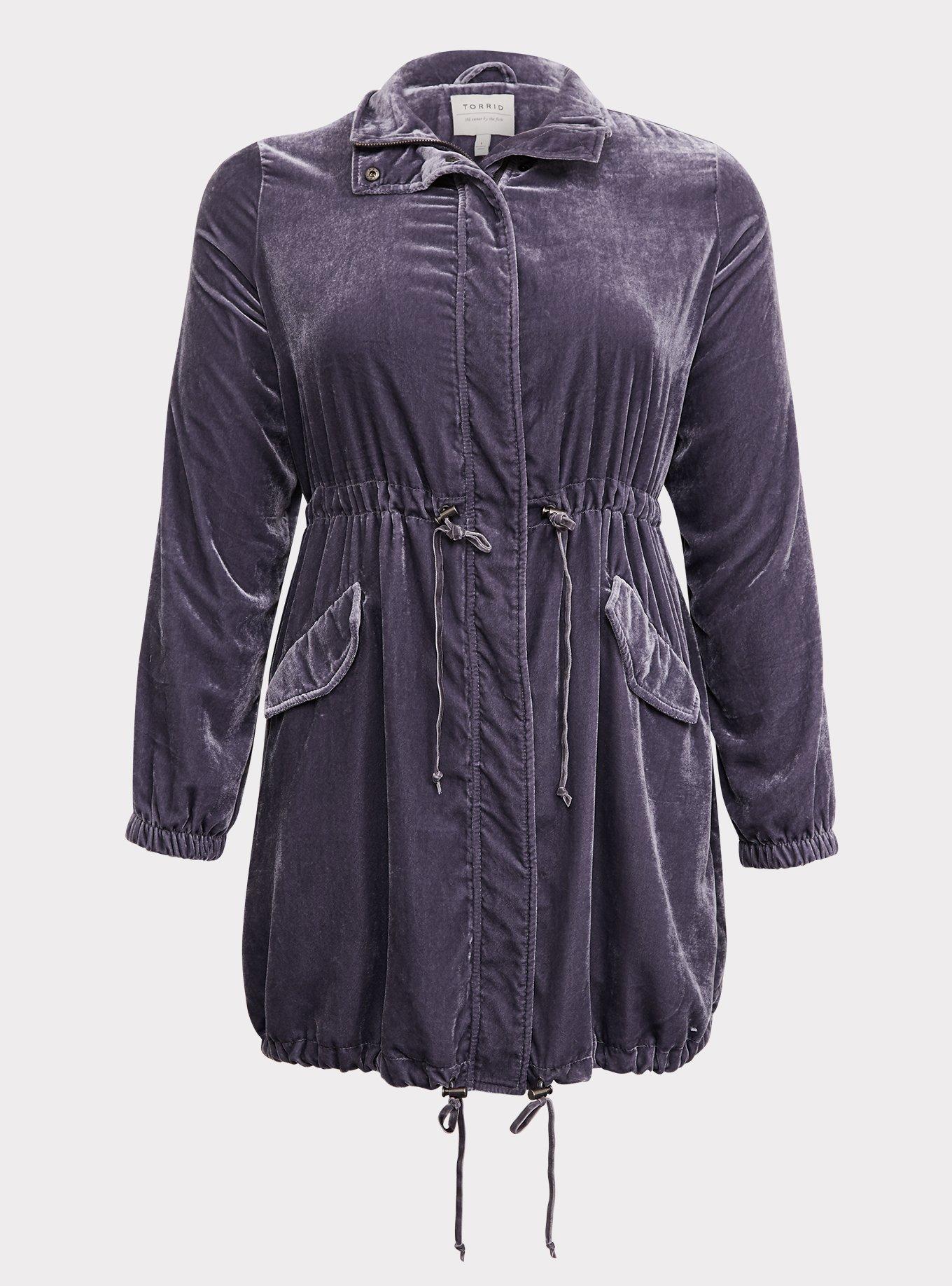 Plus Size Velvet Anorak, GREY, hi-res