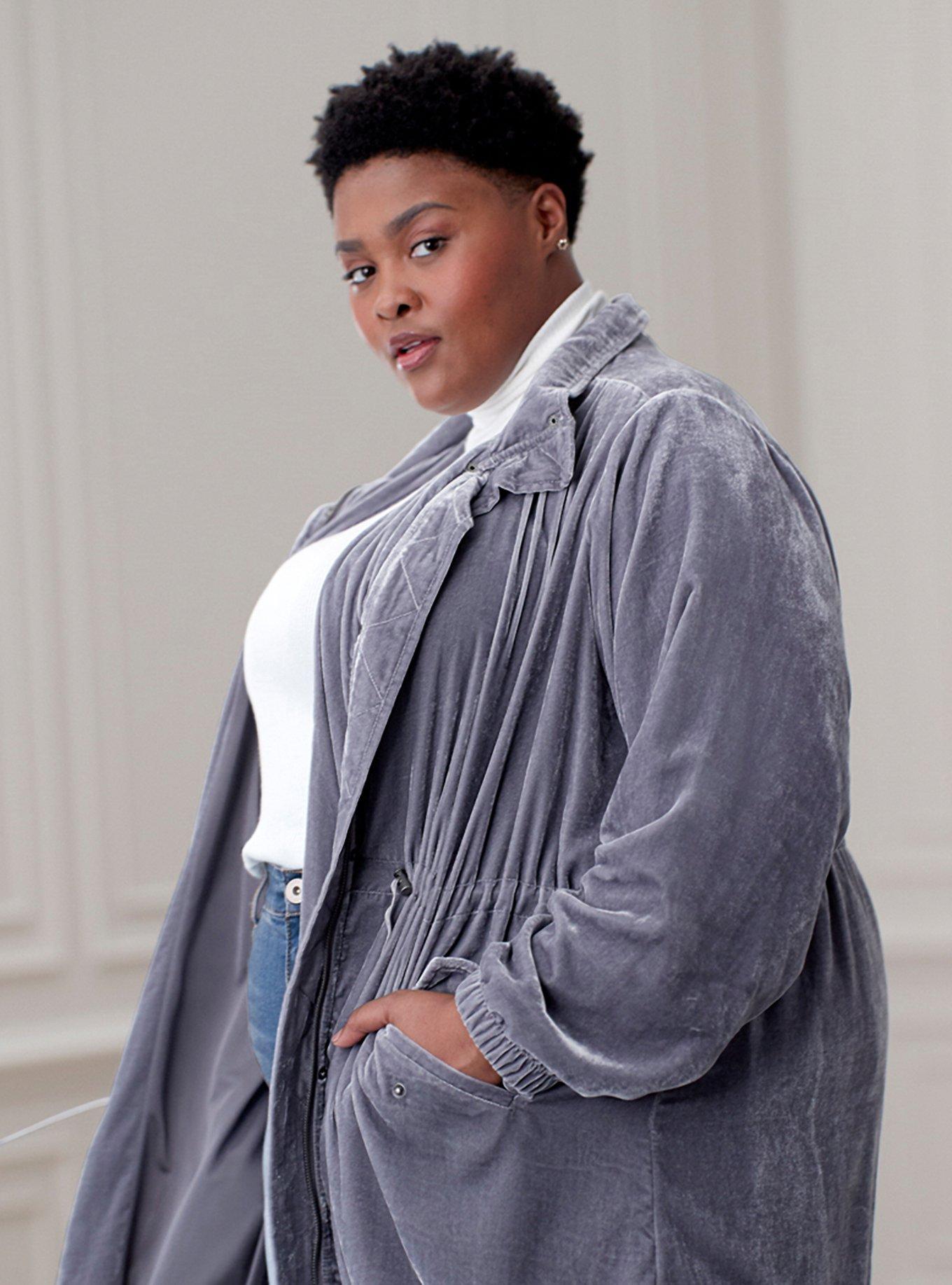 Plus Size Velvet Anorak, GREY, hi-res