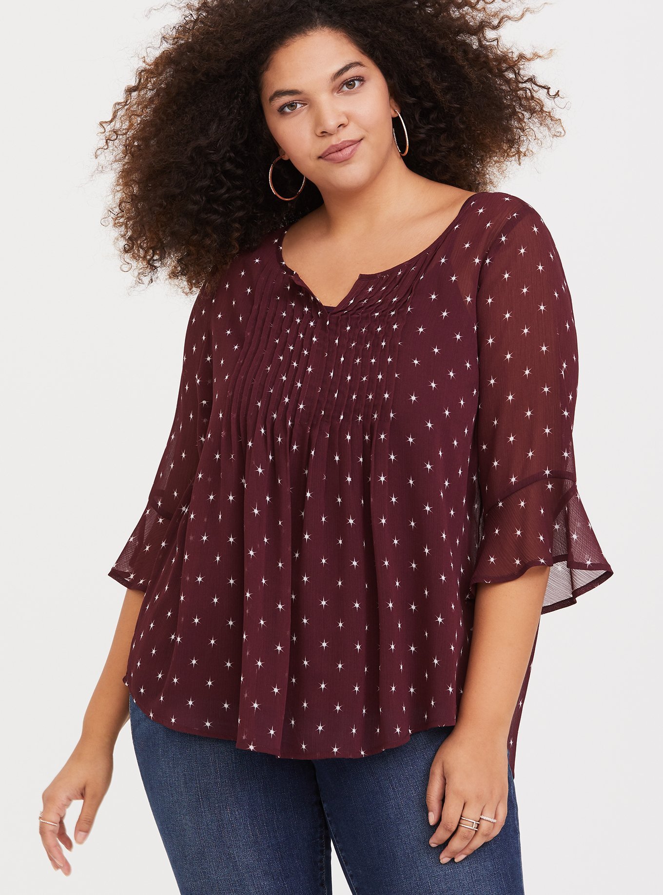 Plus Size - Burgundy Pintuck Chiffon Blouse - Torrid