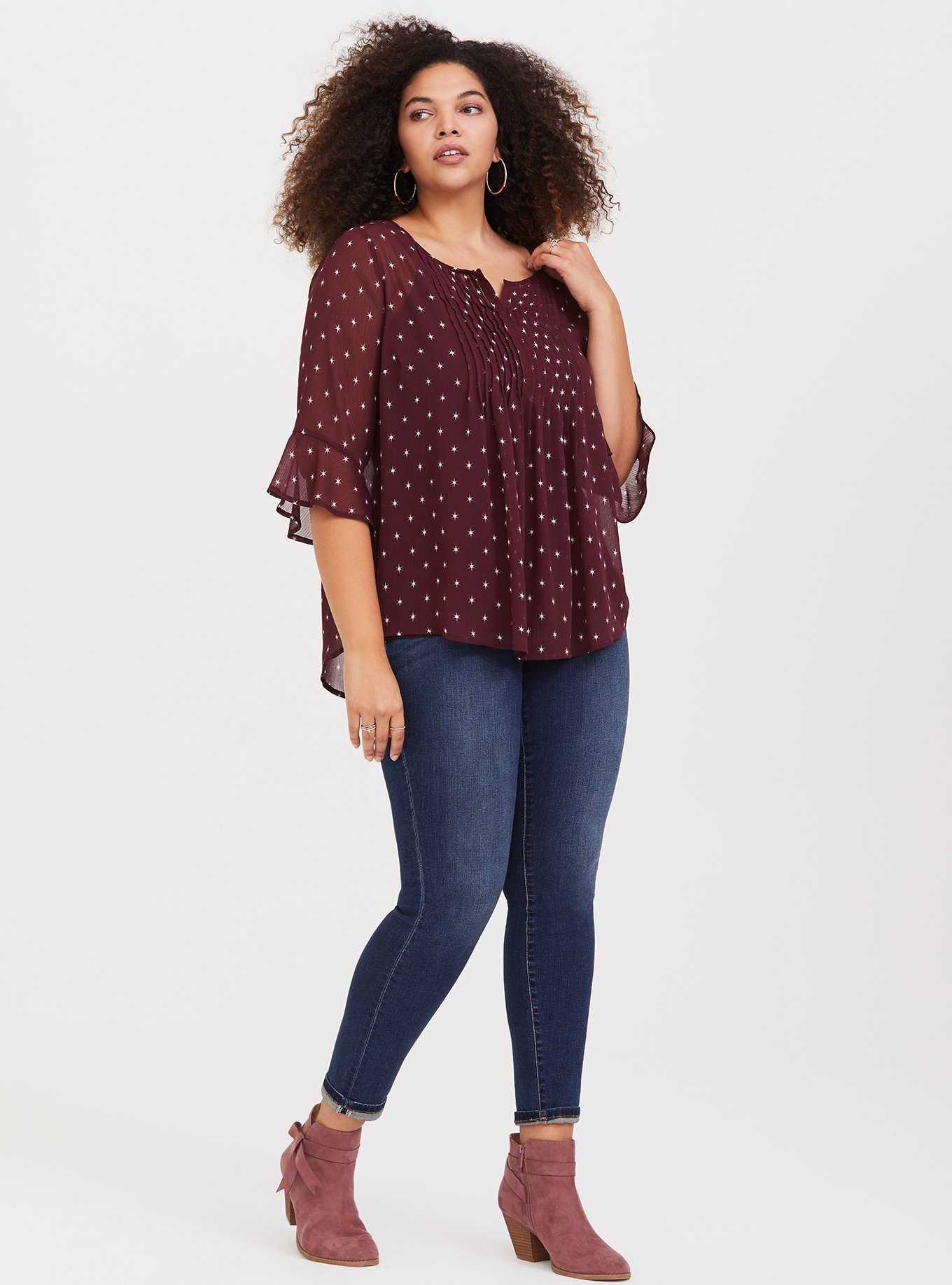 Plus Size - Burgundy Pintuck Chiffon Blouse - Torrid