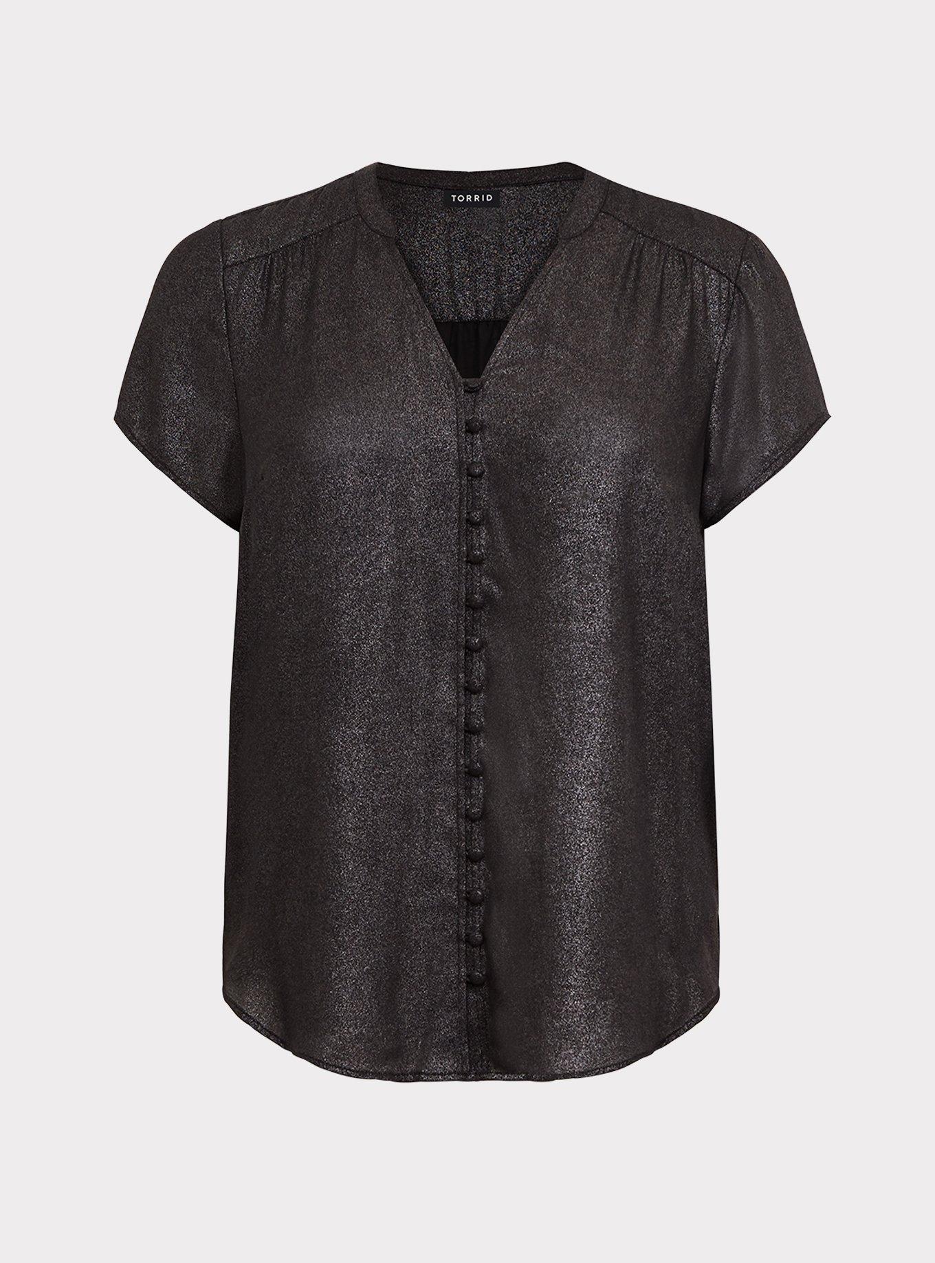 Plus Size - Harper - Button Front Black Foil Blouse - Torrid