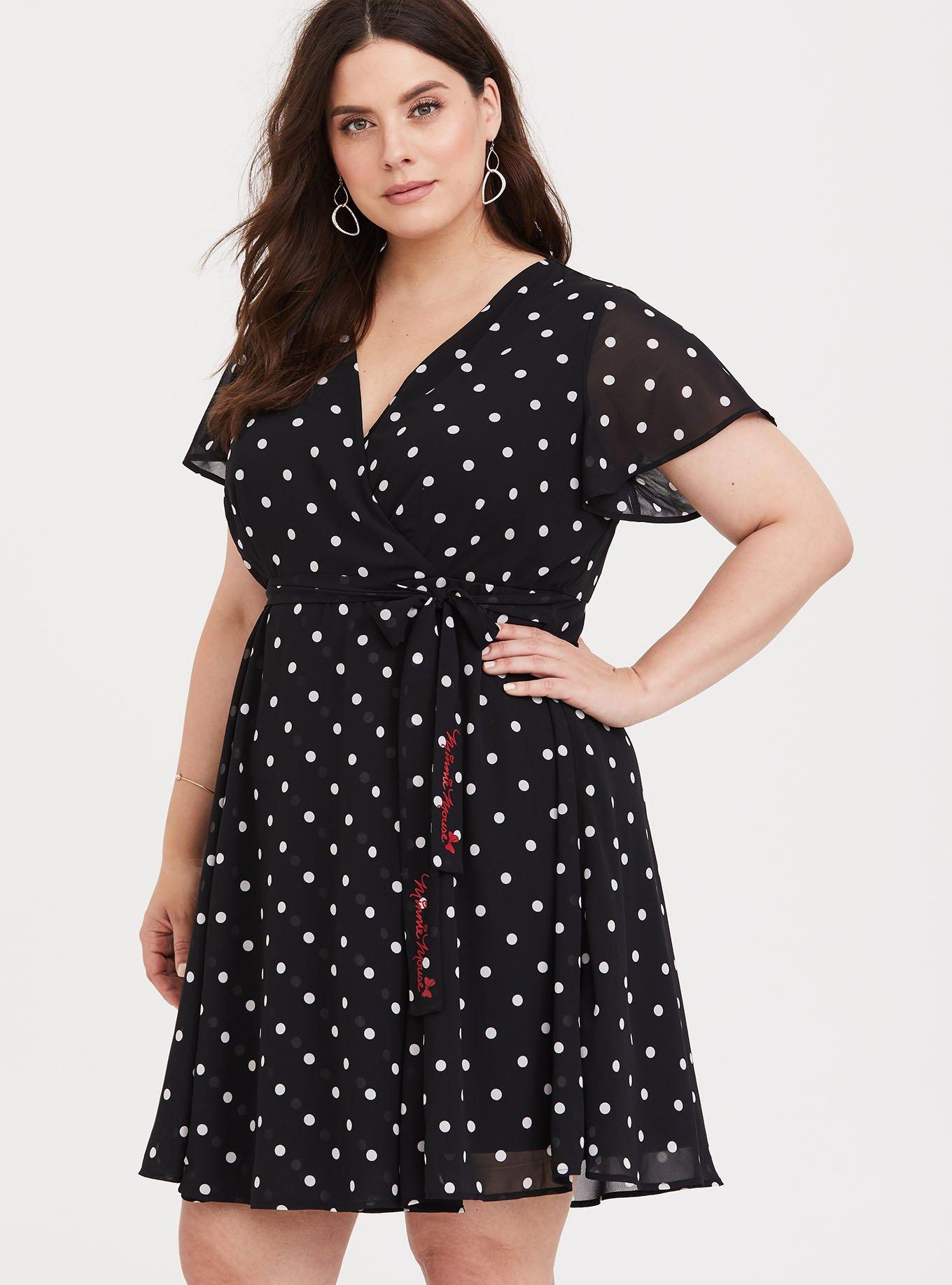 Plus Size - Disney Minnie Mouse Black Signature Tie Dot Wrap Dress - Torrid